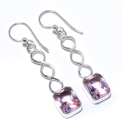 Rose Quartz 925 Silver Plated Spiral Earring 1.79″ T47