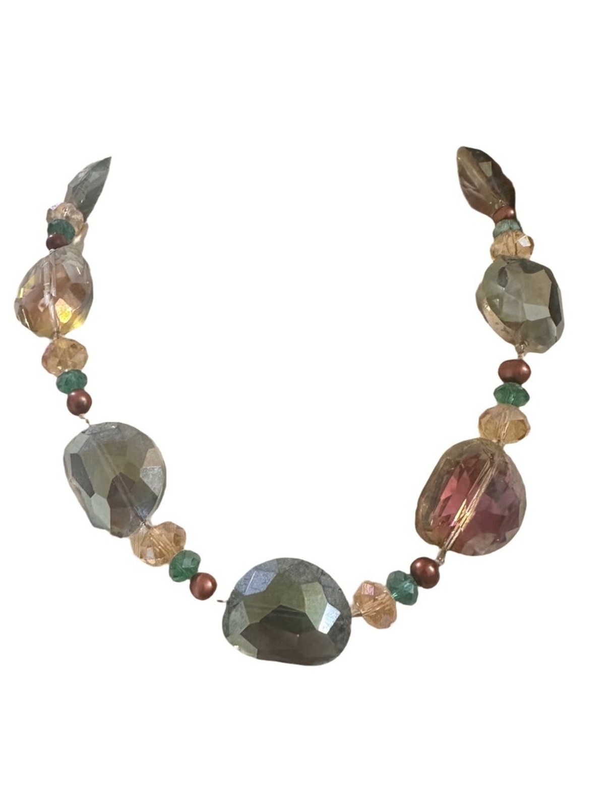 Source Unknown Multicolor Faceted Bead Necklace in Teal, Amber & Purple