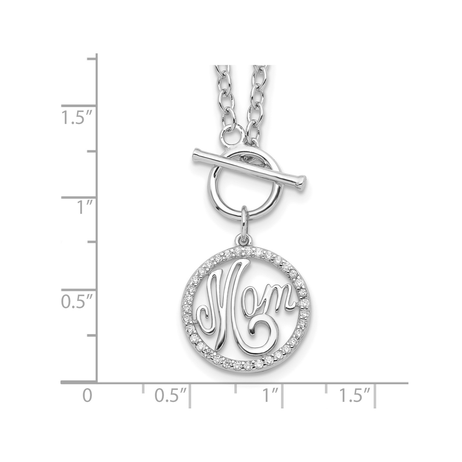 Sterling Silver Rhodium-plated Polished CZ Mom 18 inch Necklace Chain Mens Women
