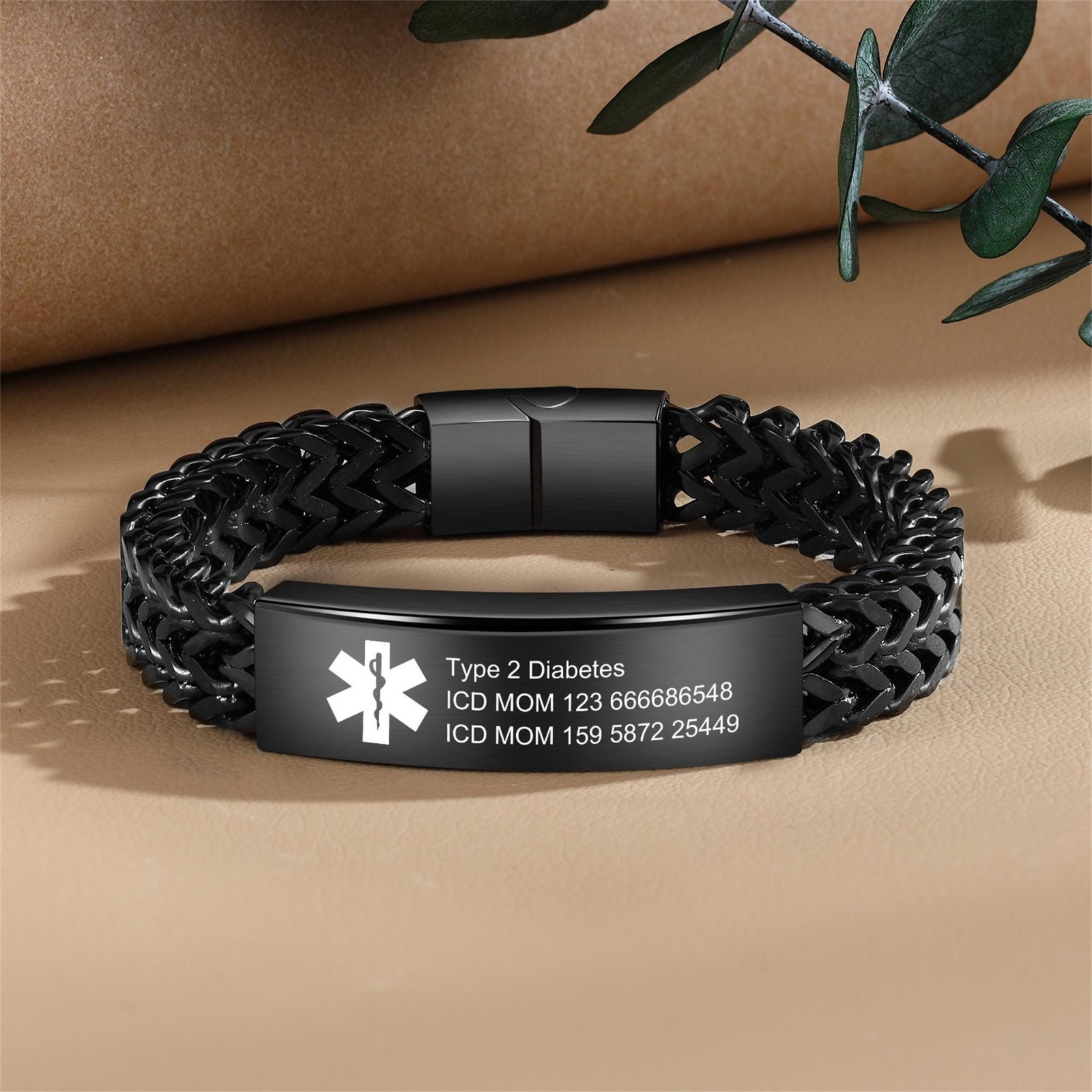 2PCS Free Engraving Medical ID Bracelet Stainless Steel Emergency Wristband