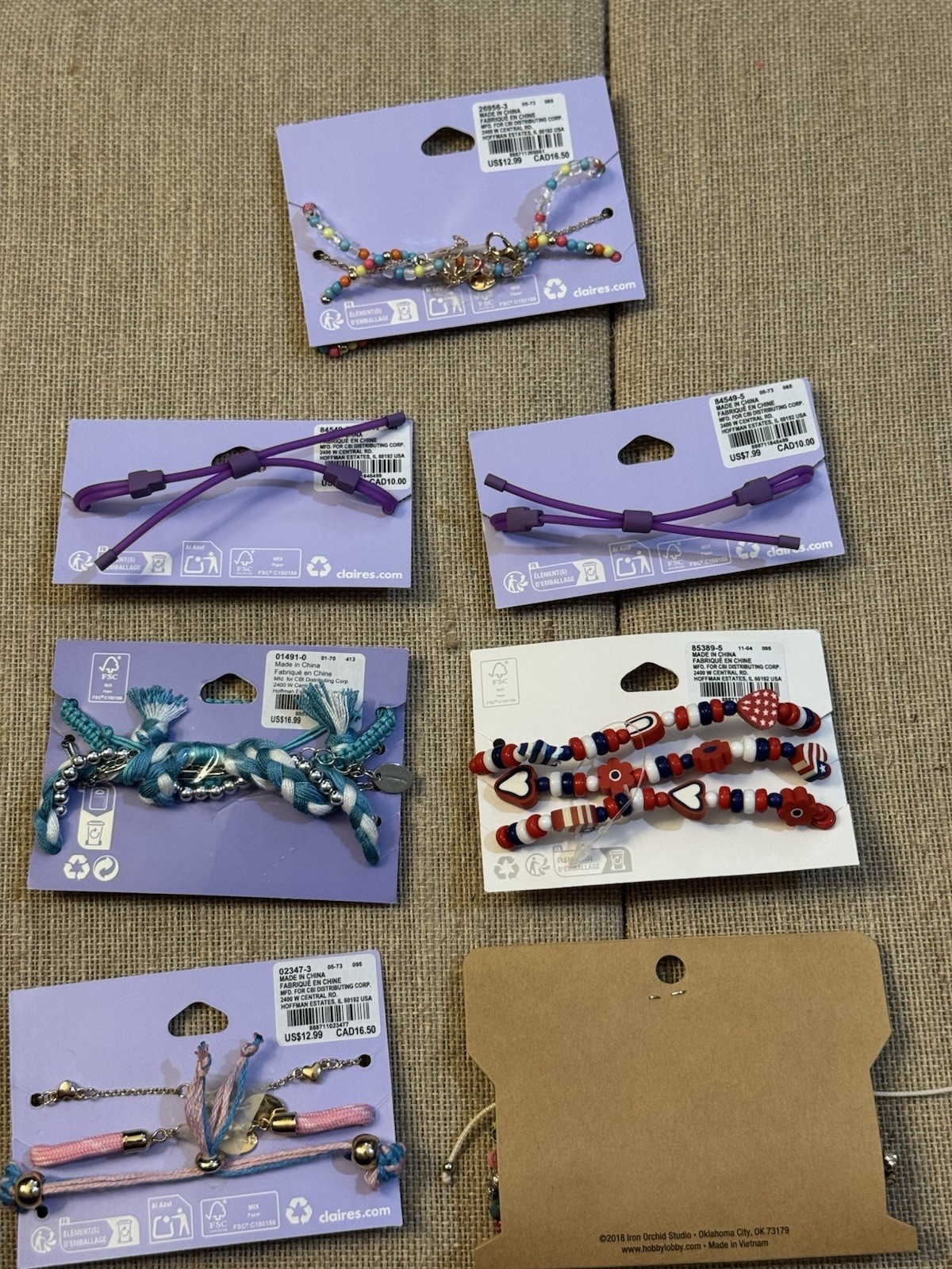 CLAIRES and Iron Orchid 7 cards of 21 Bracelets NWT #19