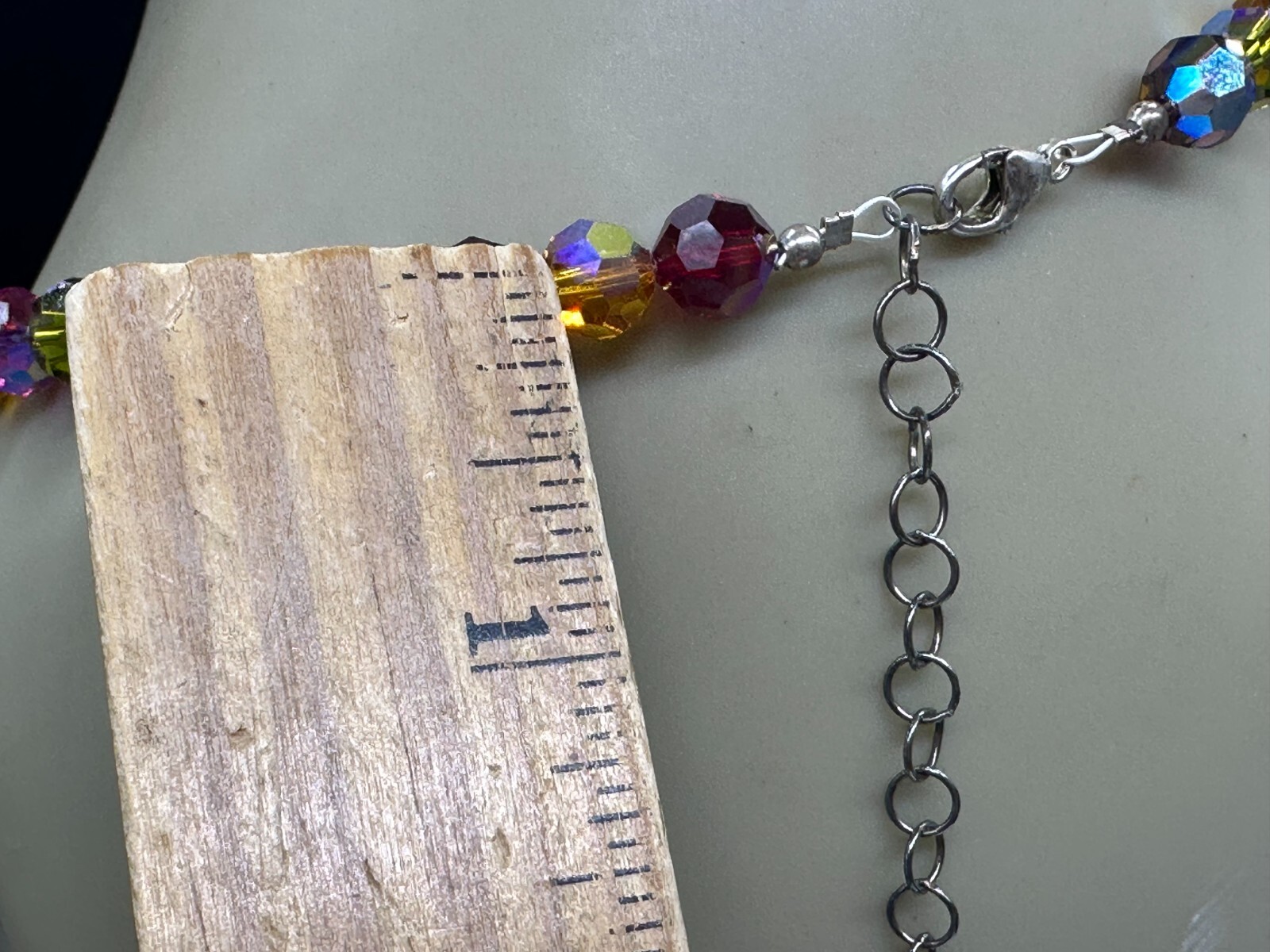 ESTATE STERLING SILVER ART GLASS RAINBOW RIVOLI BEAD STRAND STRING NECKLACE 21″
