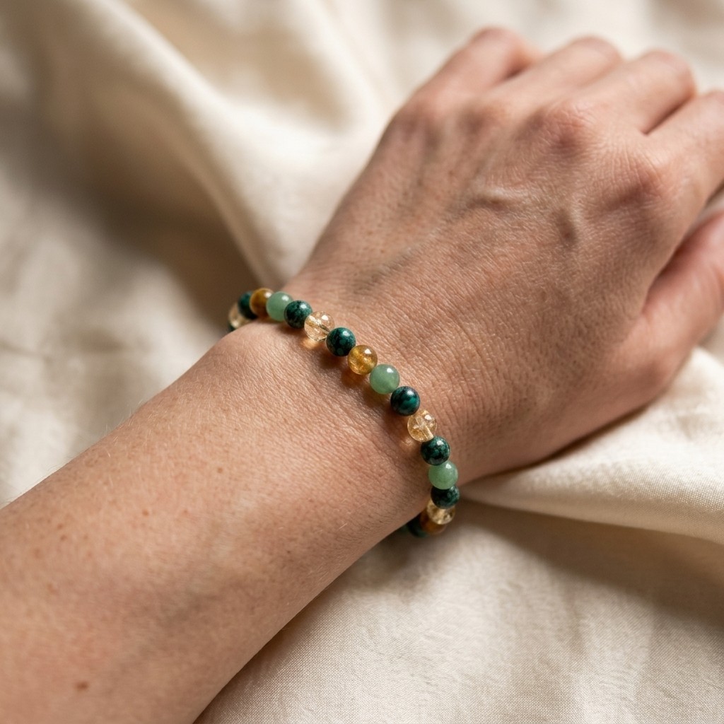 Triple Prosperity 4mm Bracelet Green Aventurine African Turquoise Yellow Quartz