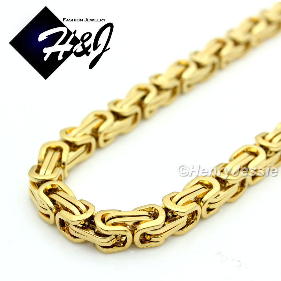 18-40″MEN’s Stainless Steel 6mm Gold Plated Byzantine Box Link Chain Necklace