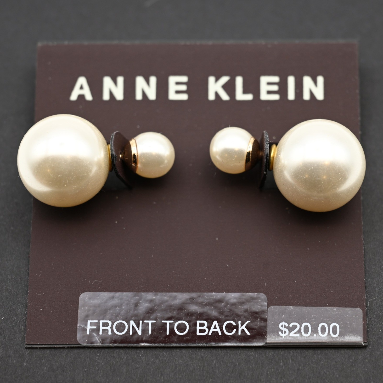 Anne Klein Front to Back Double Sided Faux Pearl Stud Earrings Gold Tone New