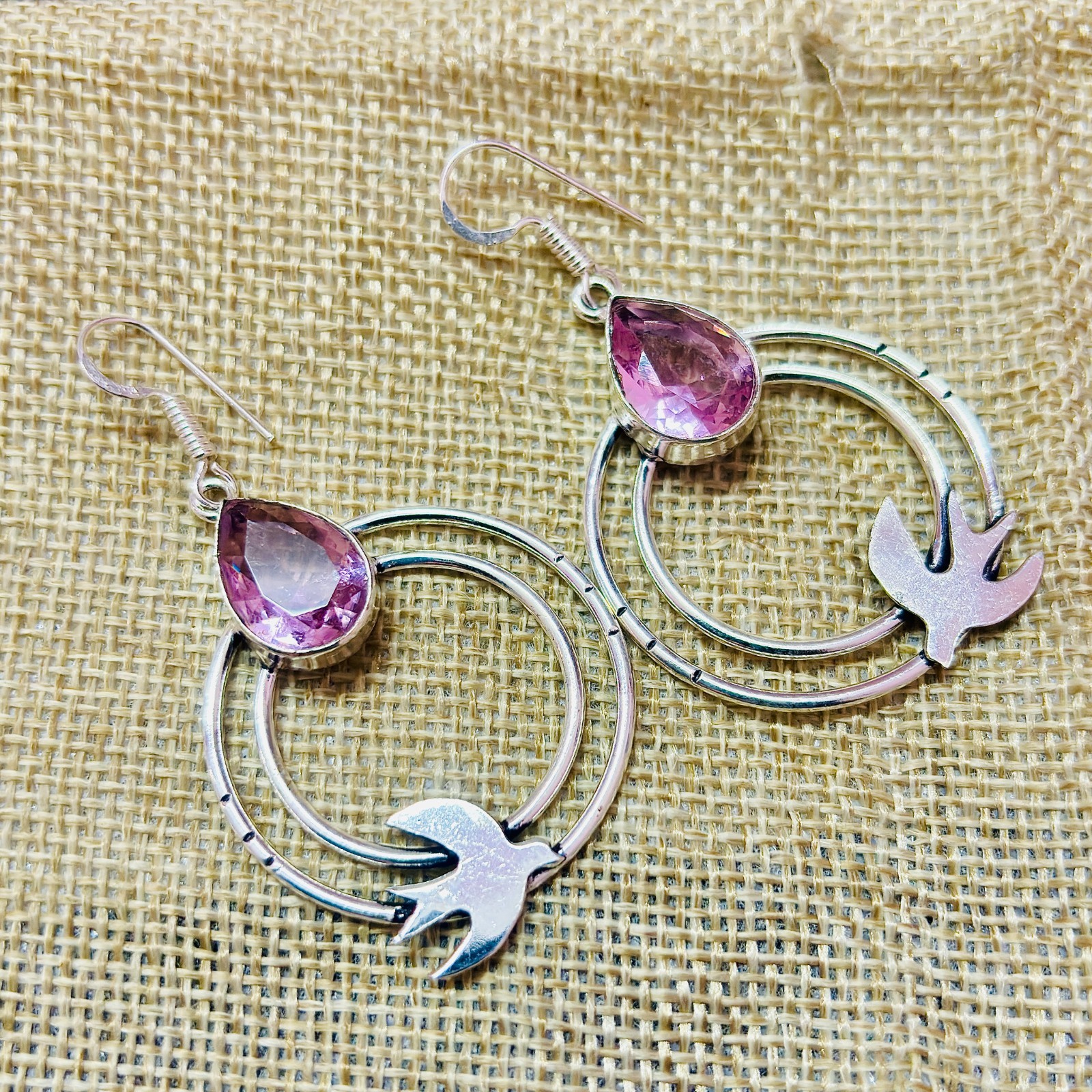 Pink Kunzite Gemstone 925 Sterling Silver Handmade Ethnic Jewelry Earrings 1.80″