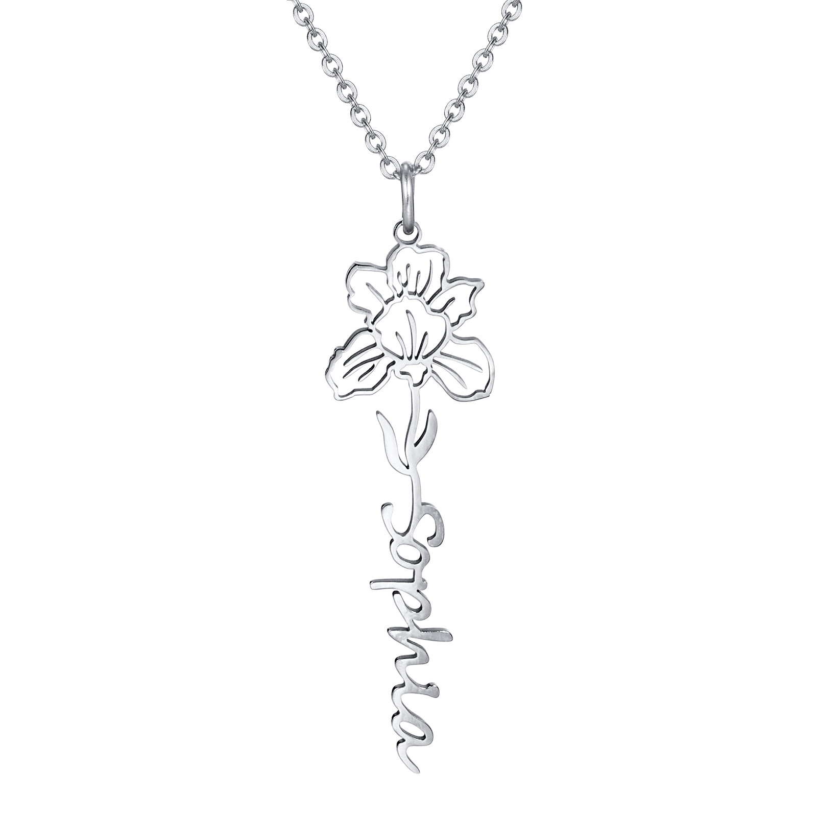 Birth Flowers Necklaces Name Personalized Pendant Gold Silver Gift Christmas Mom