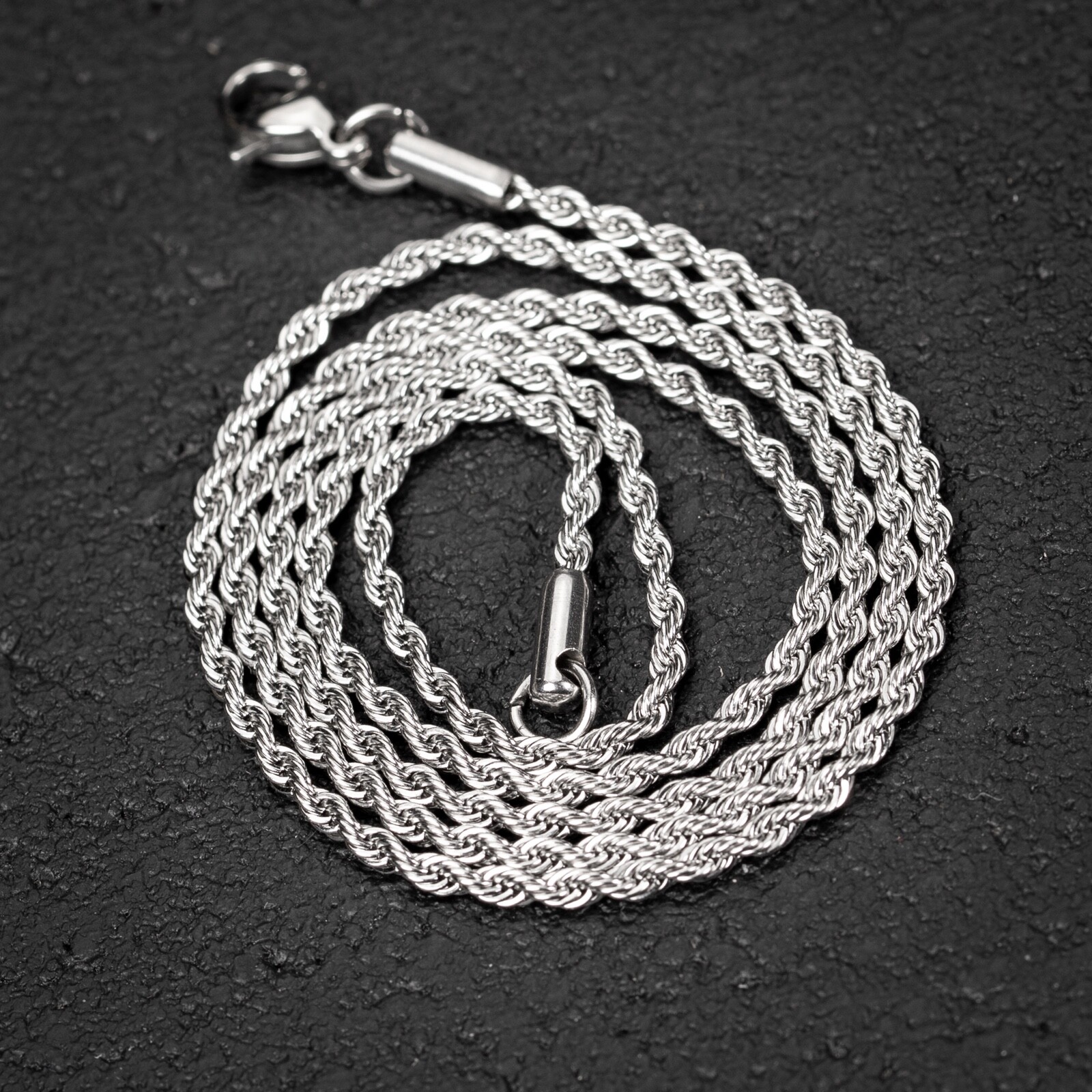 Solid White Gold Plated Heavy 316 Stainless Steel 2MM Twist Rope Chain Necklace