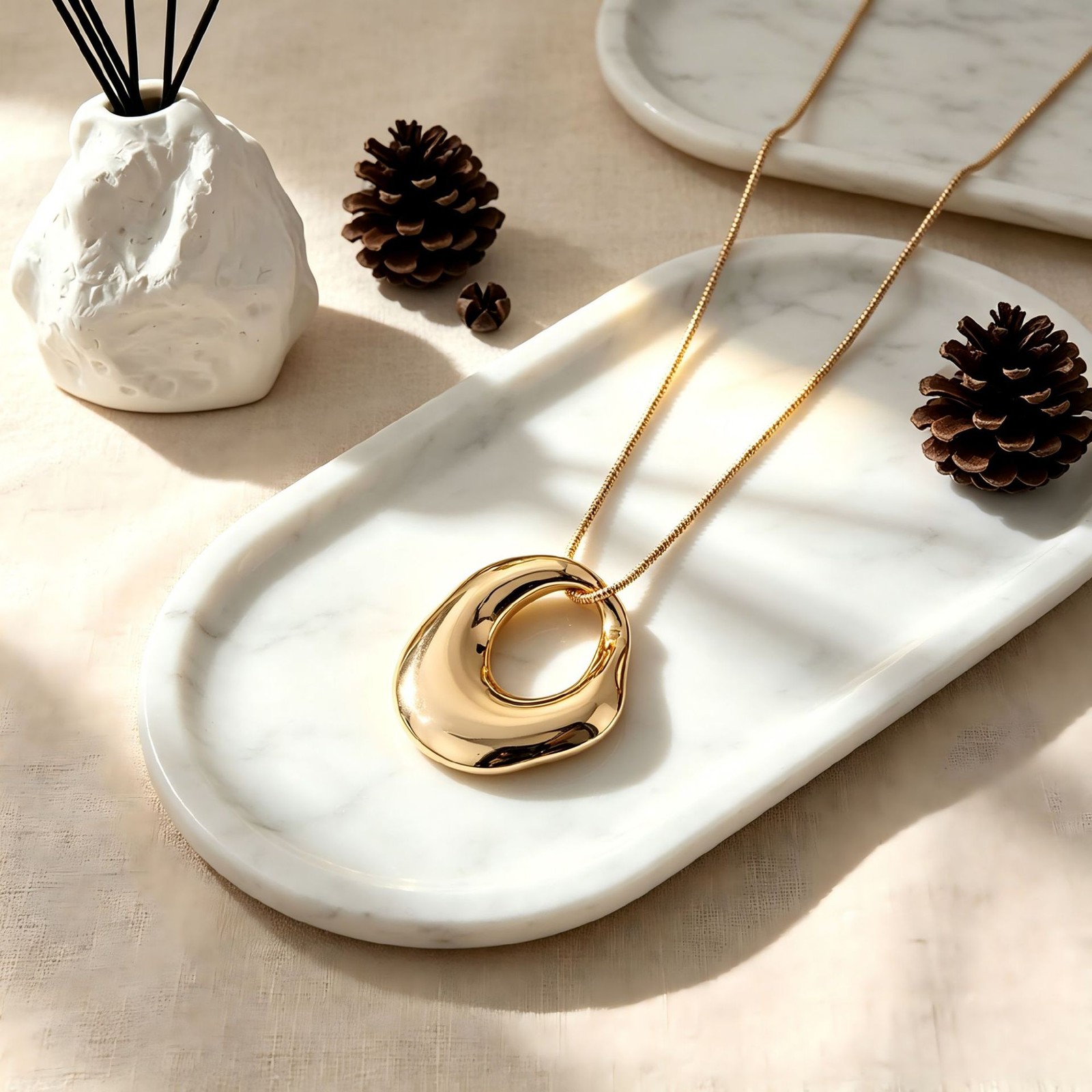 Geometric Oval Pendant Snake Chain Necklace Gold Silver Stainless long necklace