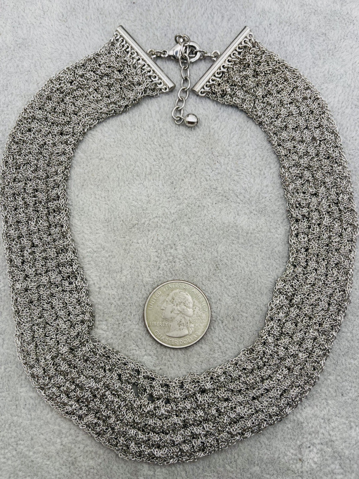 Vintage Silver Tone Handwoven Chain Mesh Choker Necklace Wide Collar Statement