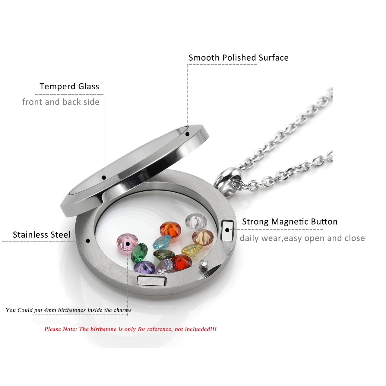25mm Living Floating Charm Memory Locket Necklace – 316 Surgical Stainless St…