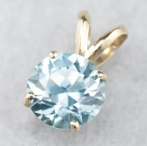 March Birth Stone Womens 6mm Round Simulated Aquamarine Solitaire Pendant Silver