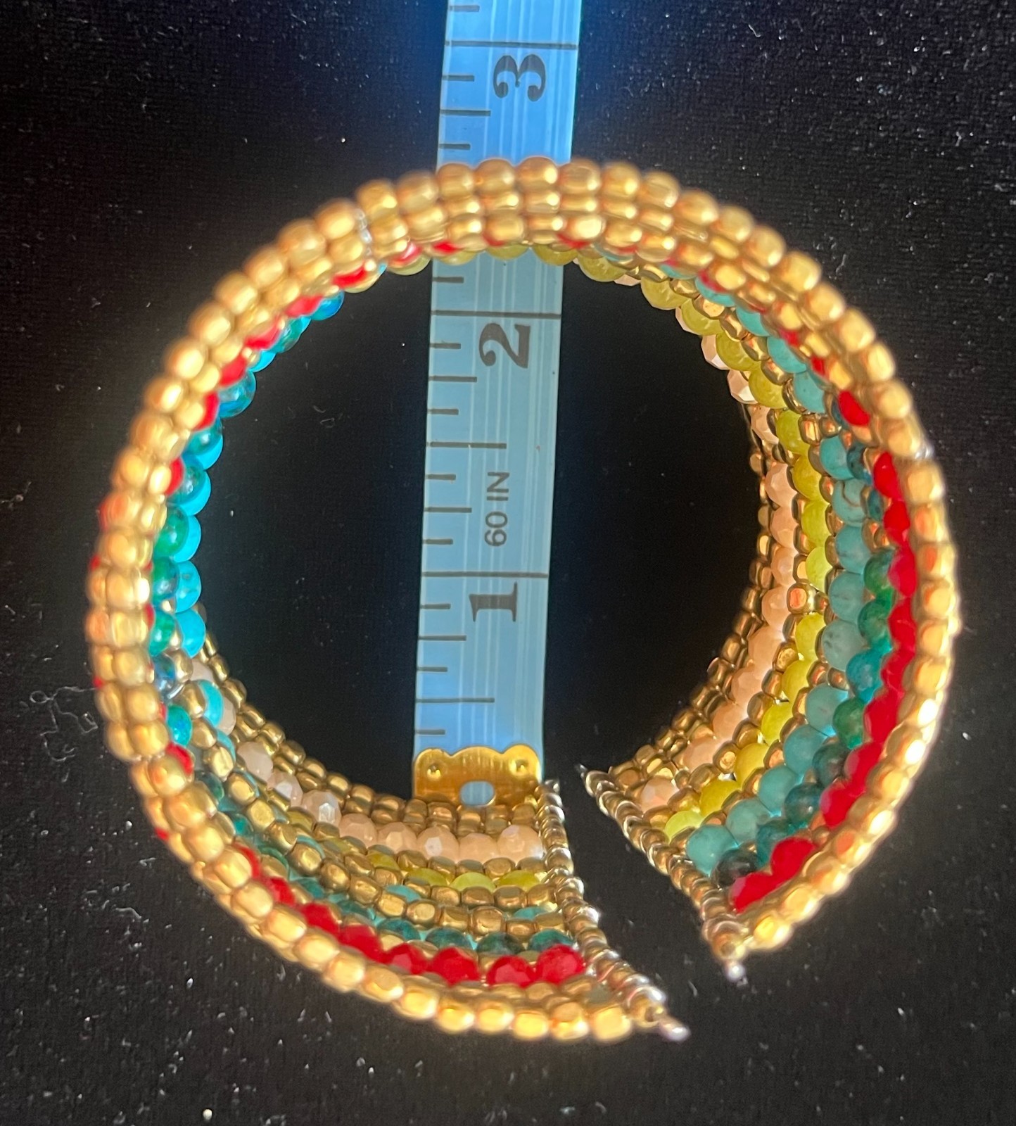 Choker Beaded Necklace Cuff Bracelet Set Boho Turquoise Amber Gold Multi Strand
