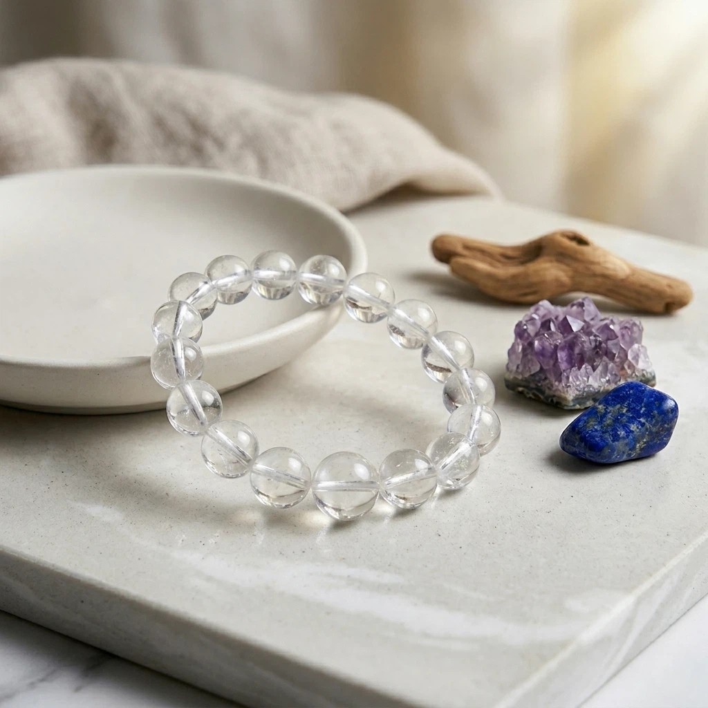 Natural Clear Quartz Beaded Bracelet 11mm Round Beads 18cm Stretch Crystal gift