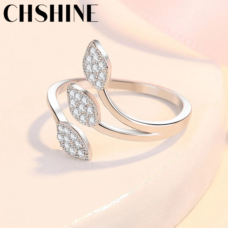 CHSHINE 925 Sterling Silver Leaf AAAAA Zircon Ring Dinner Party Fashion Jewelry