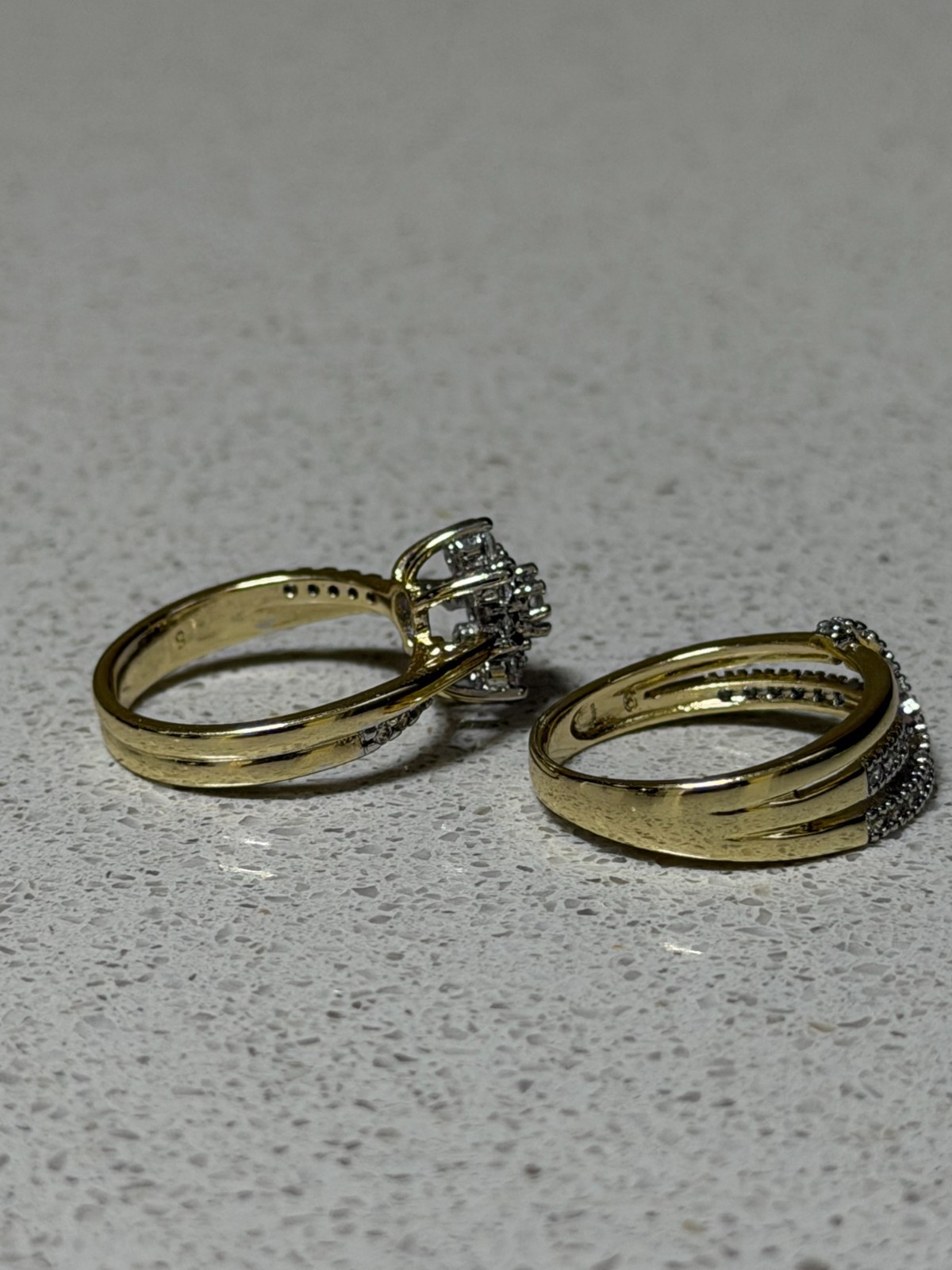 Gold Tone Pair of Two Rings With Multiple Stones