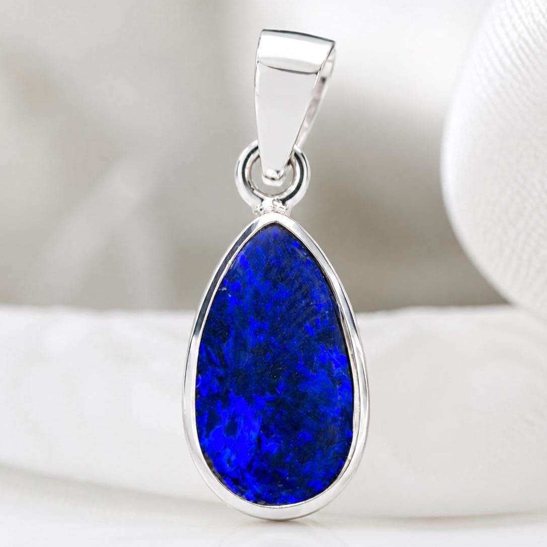 Blue Australian Doublet Opal Sterling Silver Pendant, Handmade Women’s Pendant