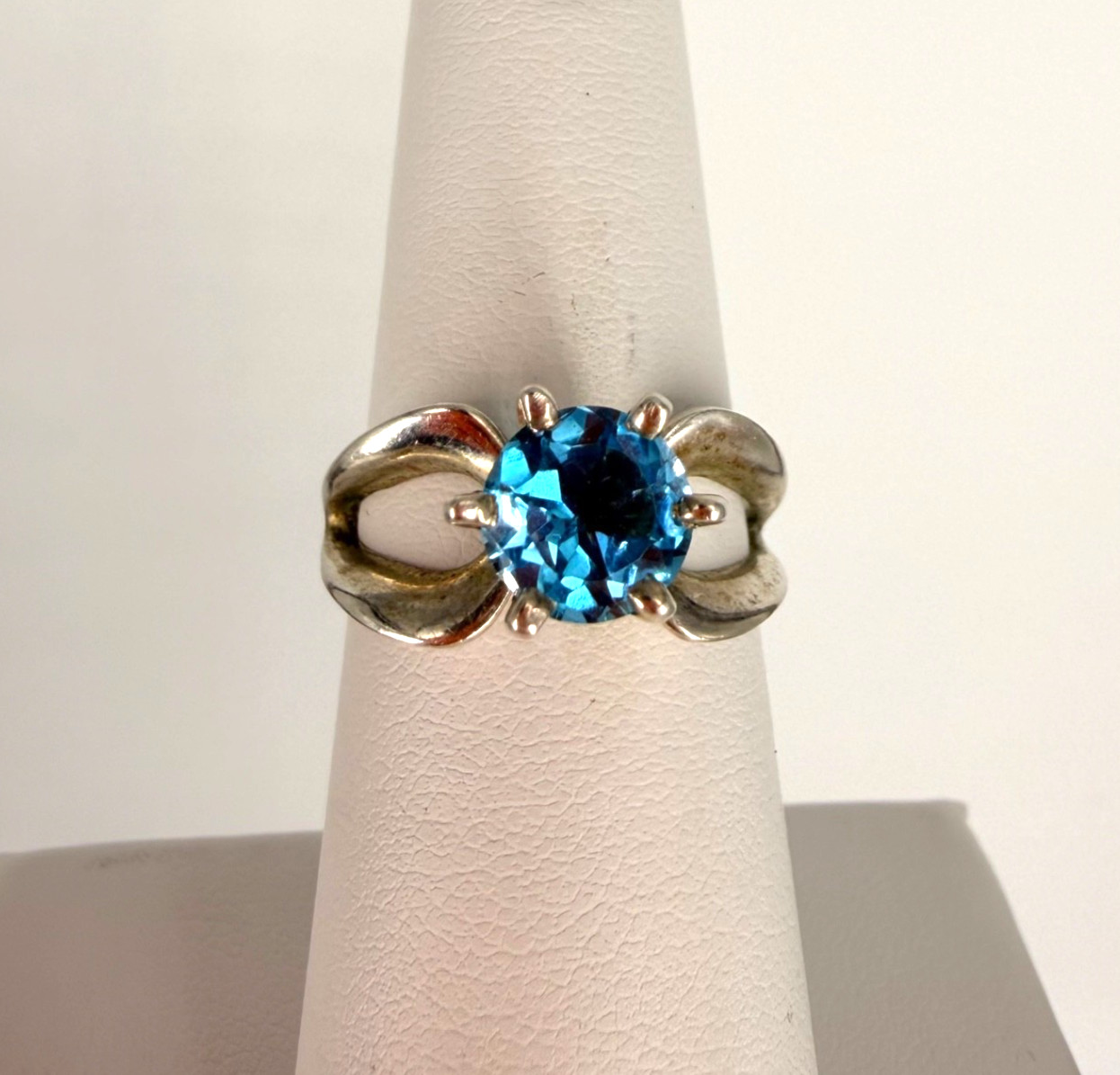 Sterling Silver Blue Topaz Solitaire Ring Size 6 TW 3.32g Tested 925