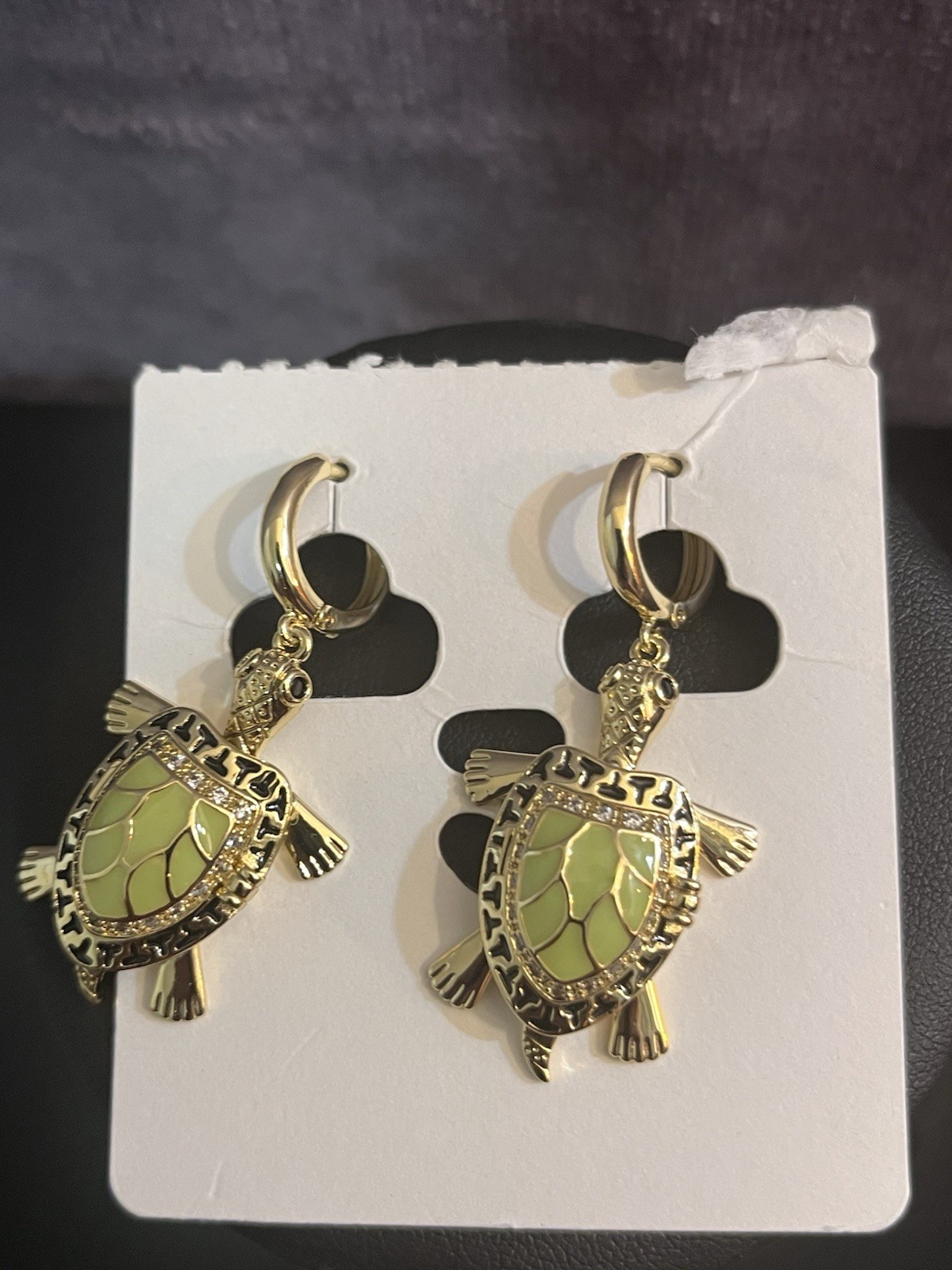 None tarnish none fade Gold Tone Turtle Necklace & Earrings Set Green