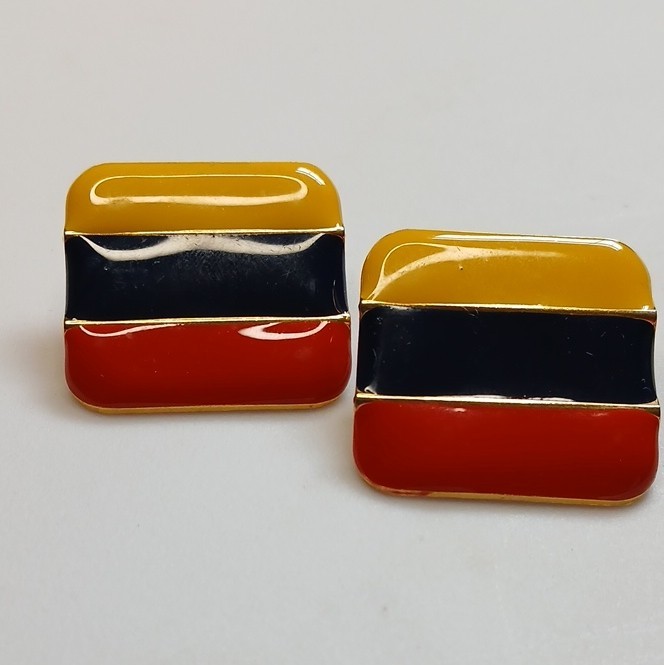 Multicolor Enamel Rectangle Stud Earrings Butterfly Back Nickel-Free Lobe Pair