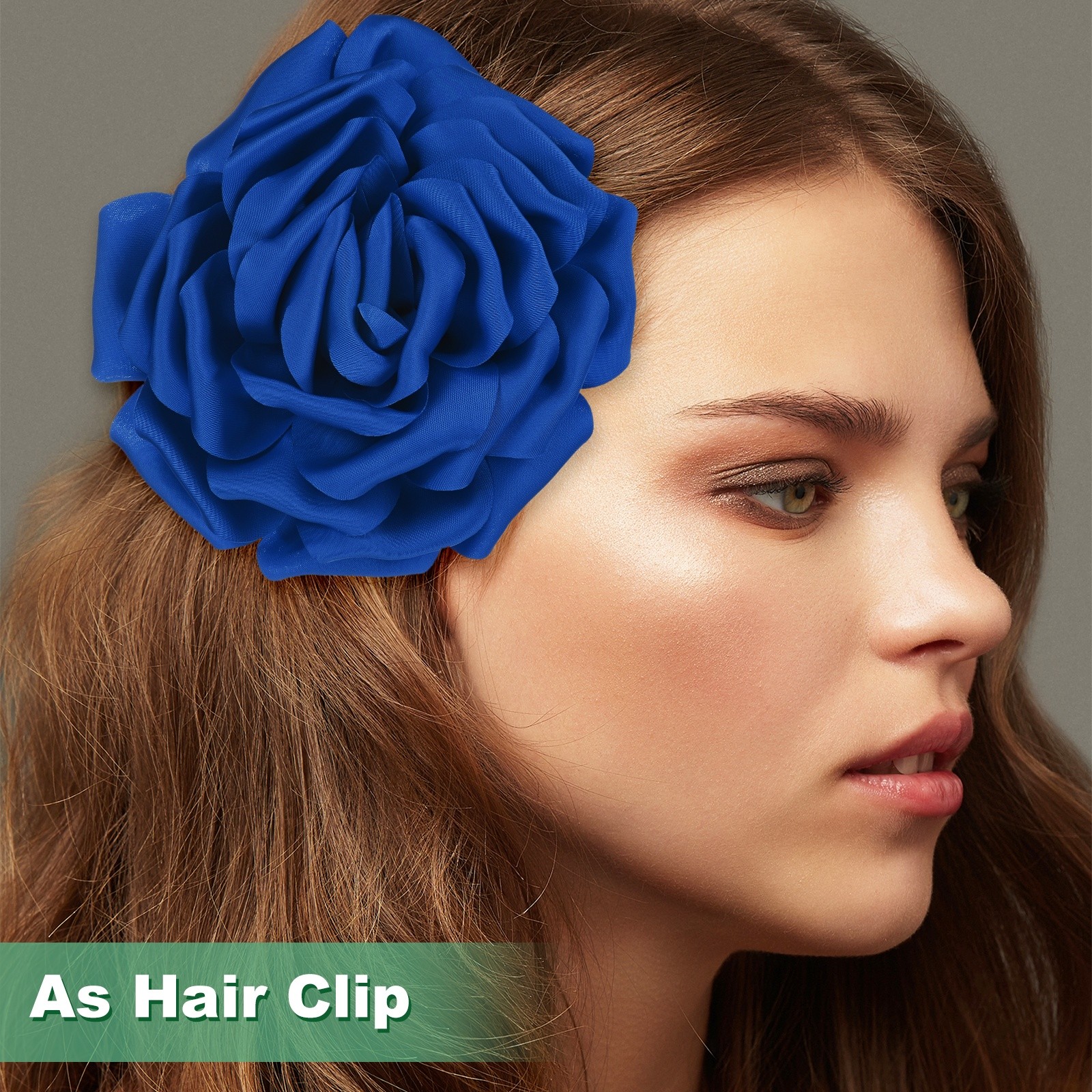 New Dainty Satin Fabric Large Rose Flower Brooches Pin for Women [16cm, Blue]