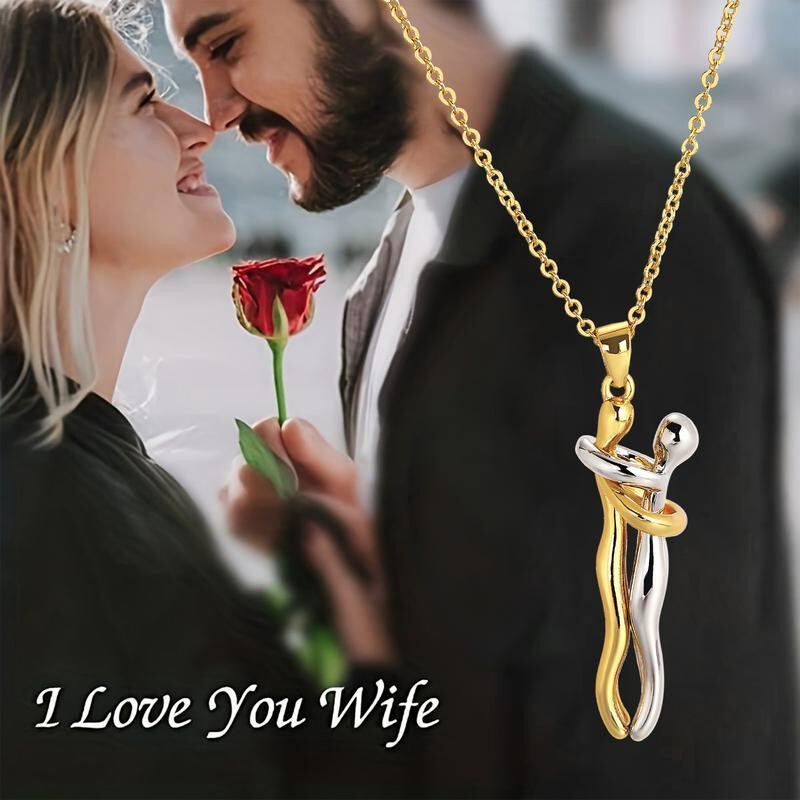 Couple Hugging Pendant Necklace Lovers Together Forever Metal Plating Love Style