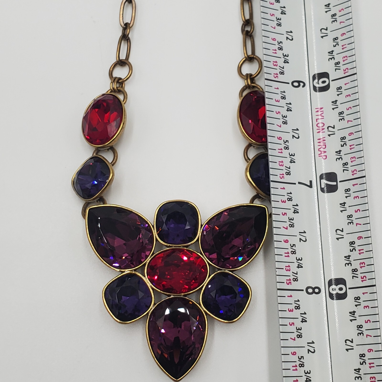 Swarovski Crystal Necklace 18in Brass Tone Red Blue Purple Crystallized TC NEW