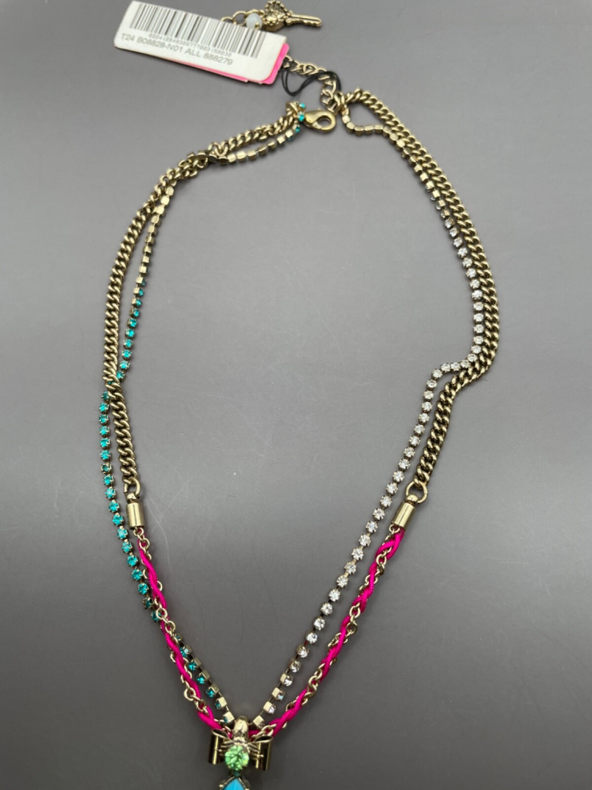 Betsey Johnson Necklace Pendant Blue Purple Fuchsia Crystal Rhinestones