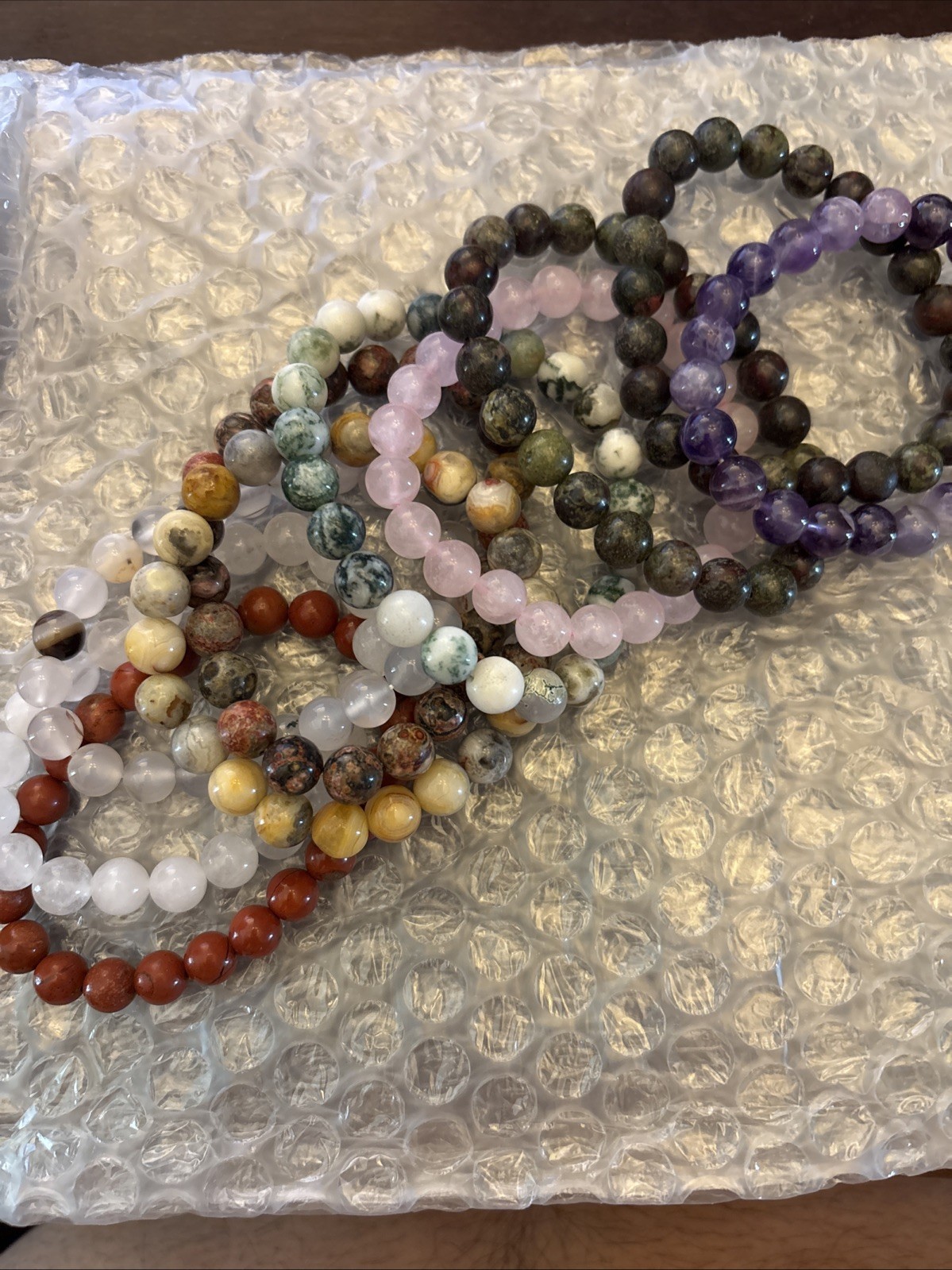 Natural Crystal Elastic Bracelet Assorted Round Gemstones 10 Pieces