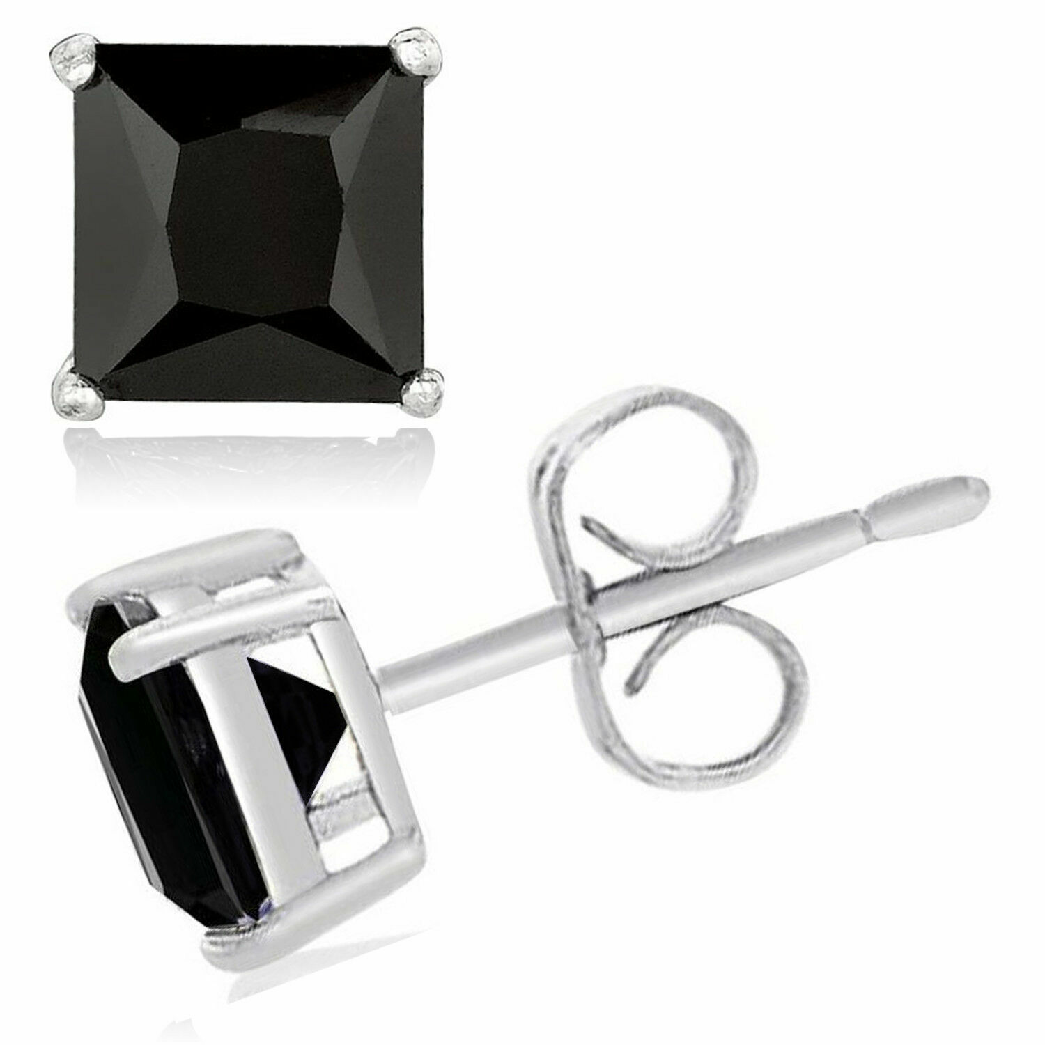 Sterling Silver 925 Princes Square Cut Cubic Zirconia Men Women Ear Stud Earring