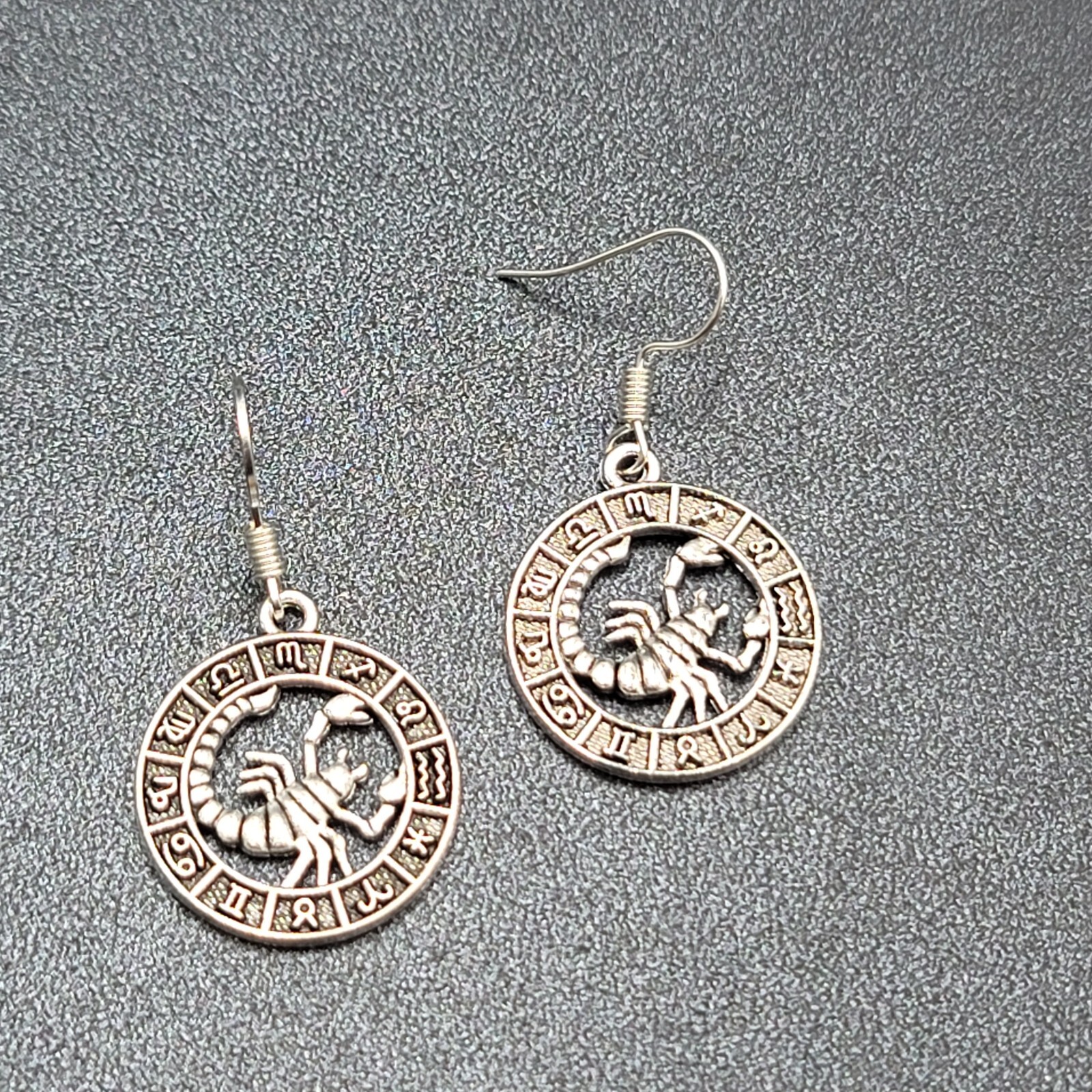 Zodiac Pierced Earrings Silver tone Dangle 7/8″