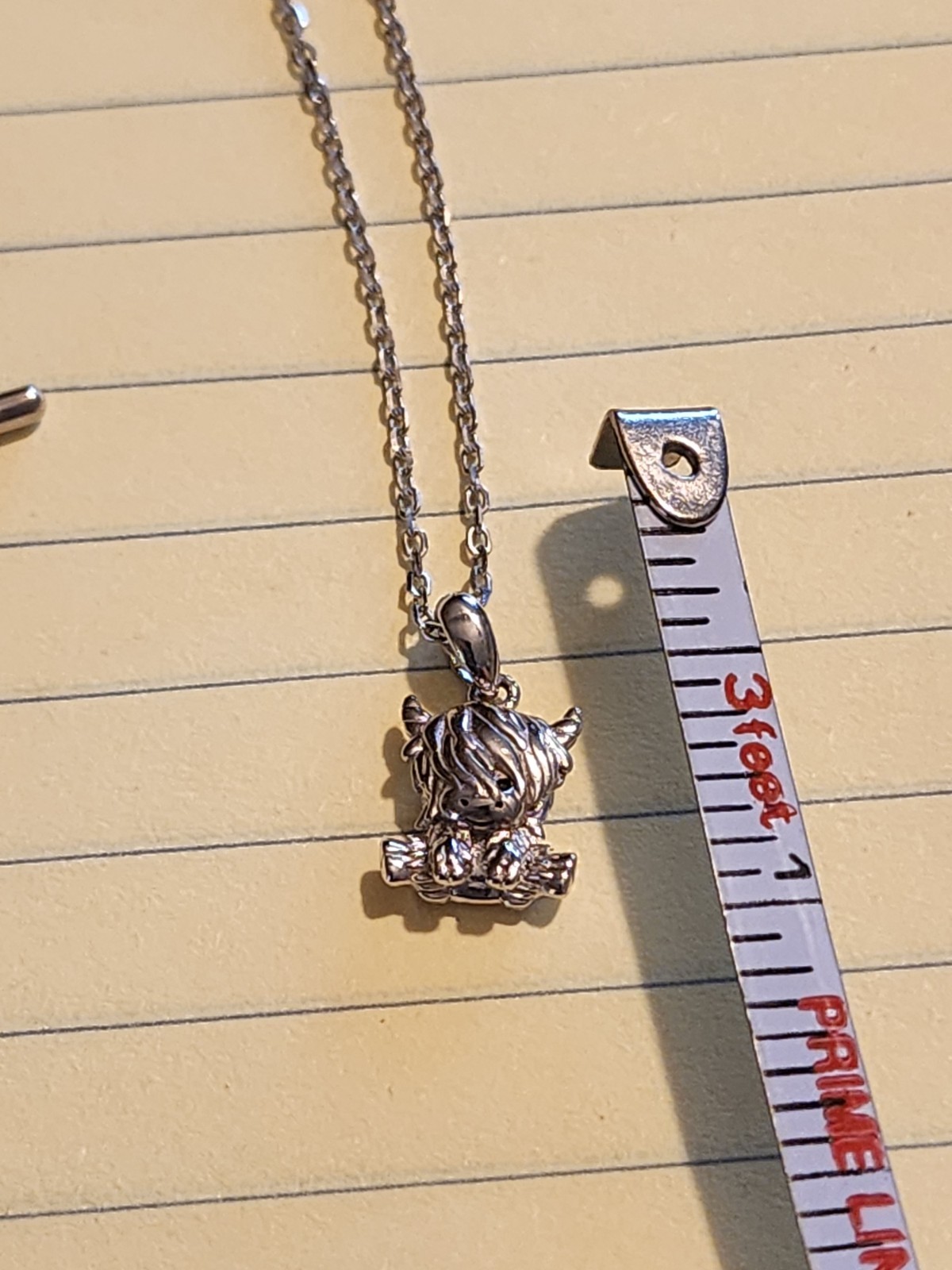 GNOCE HIGHLAND COW CHARM ON 20″ ADJUTABLE CHAIN STAMPED “SS 925” STERLING SILVER