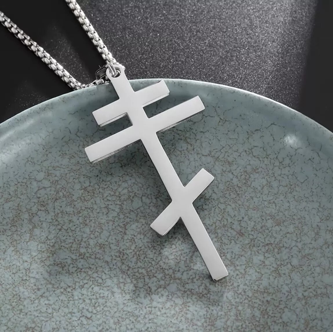 Cross Necklace, Eastern Orthodox, Stainless Steel Pendant, Men, Russian, Greek