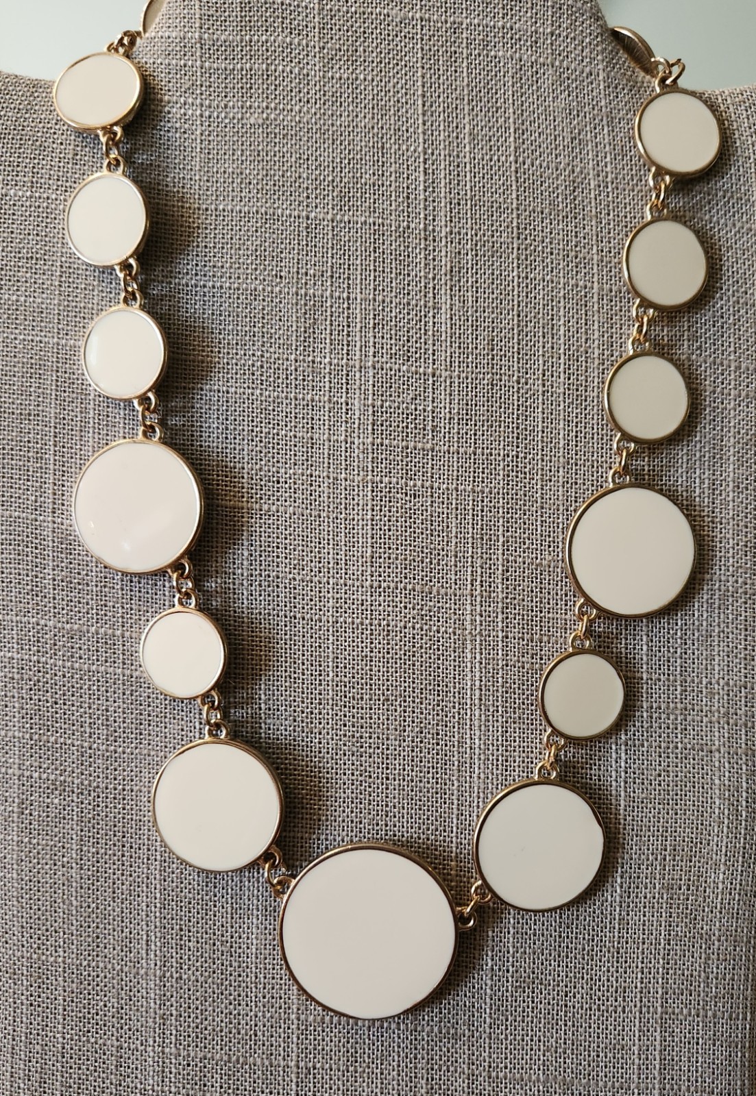 Cream Enamel Disc Gold Tone Necklace 20″