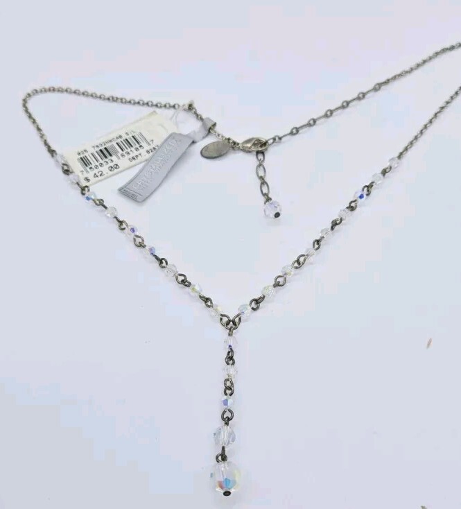 Alfani Swarovski Crystal Necklace Y Drop Statement Silver Tone 19 in