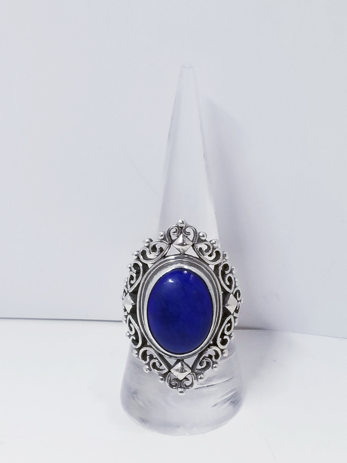 925 Sterling Silver Lapis Filigree Ring sz 9 (11.3g T.W.)