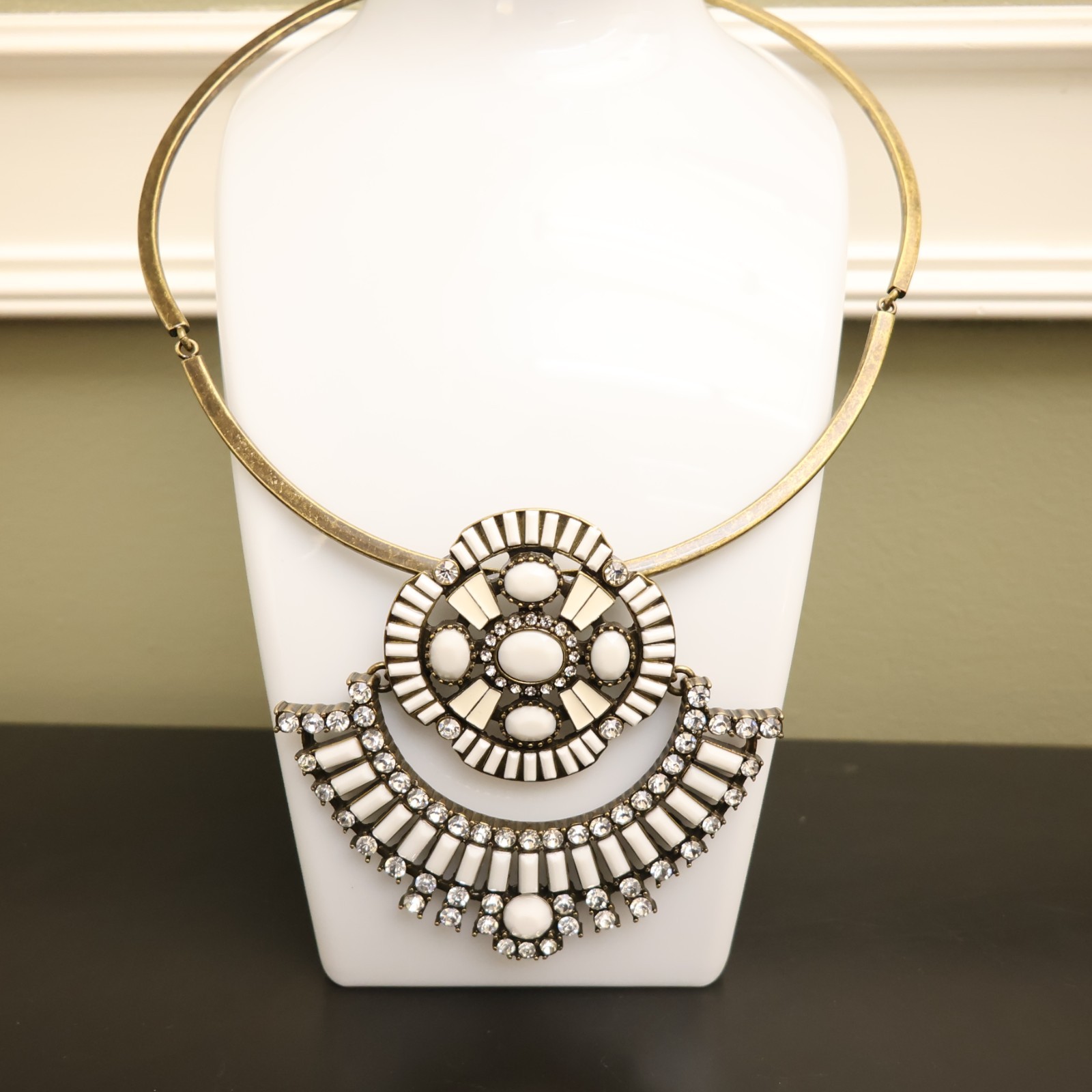 Logo Links necklace Lori Goldstein ivory crystals statement collar bronzetone