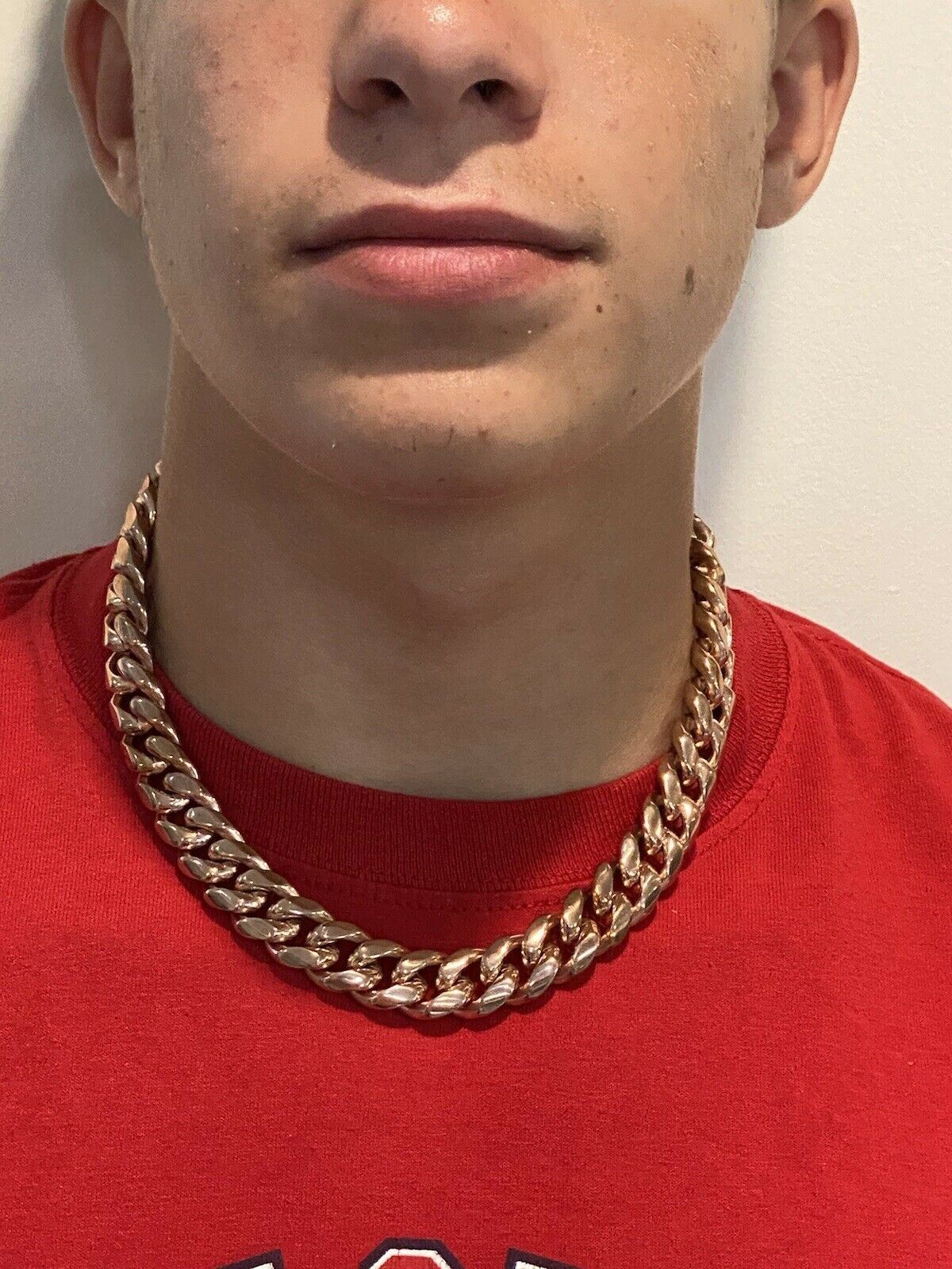 16mm 18″ Mens Miami Cuban Link Choker 14k Rose Gold Plated SS Hip Hop Chain