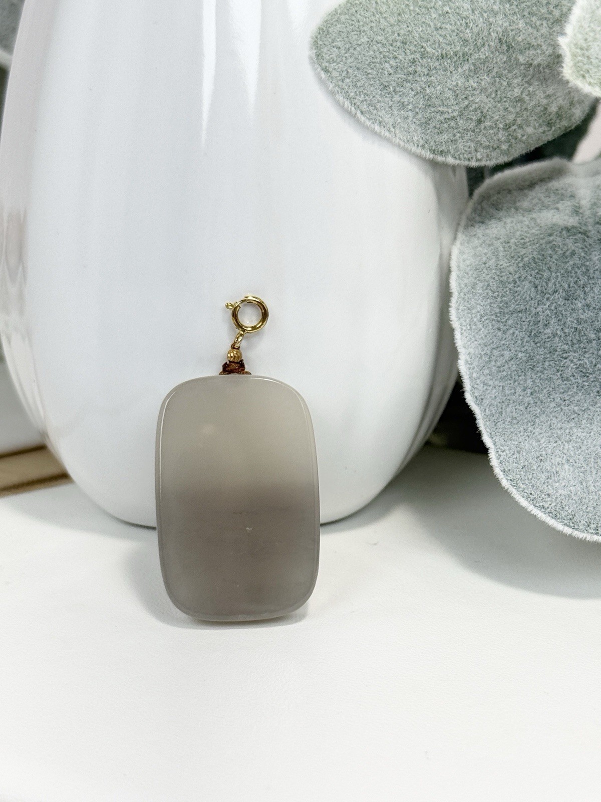 Hetian Jade White/Gray Rectangle Pendant 33/22MM