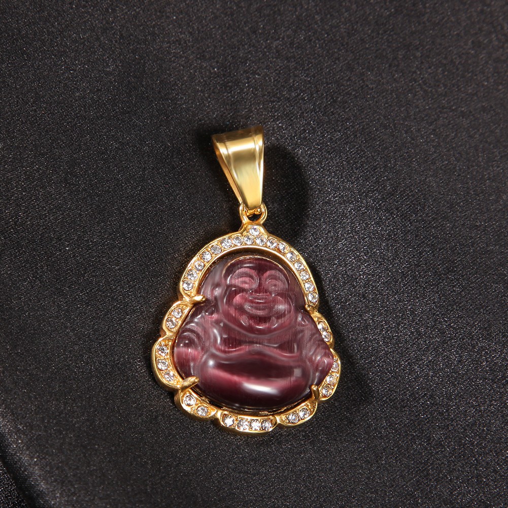 Hip Hop Stainless Steel Maitreya Buddha Pendant Necklace with Rhinestone Jewelry