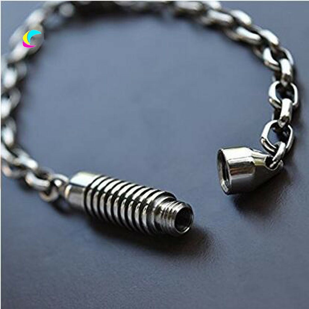Men Titanium Steel Metal Seal Container Bottle Pills Box Bracelet Hand Catenary
