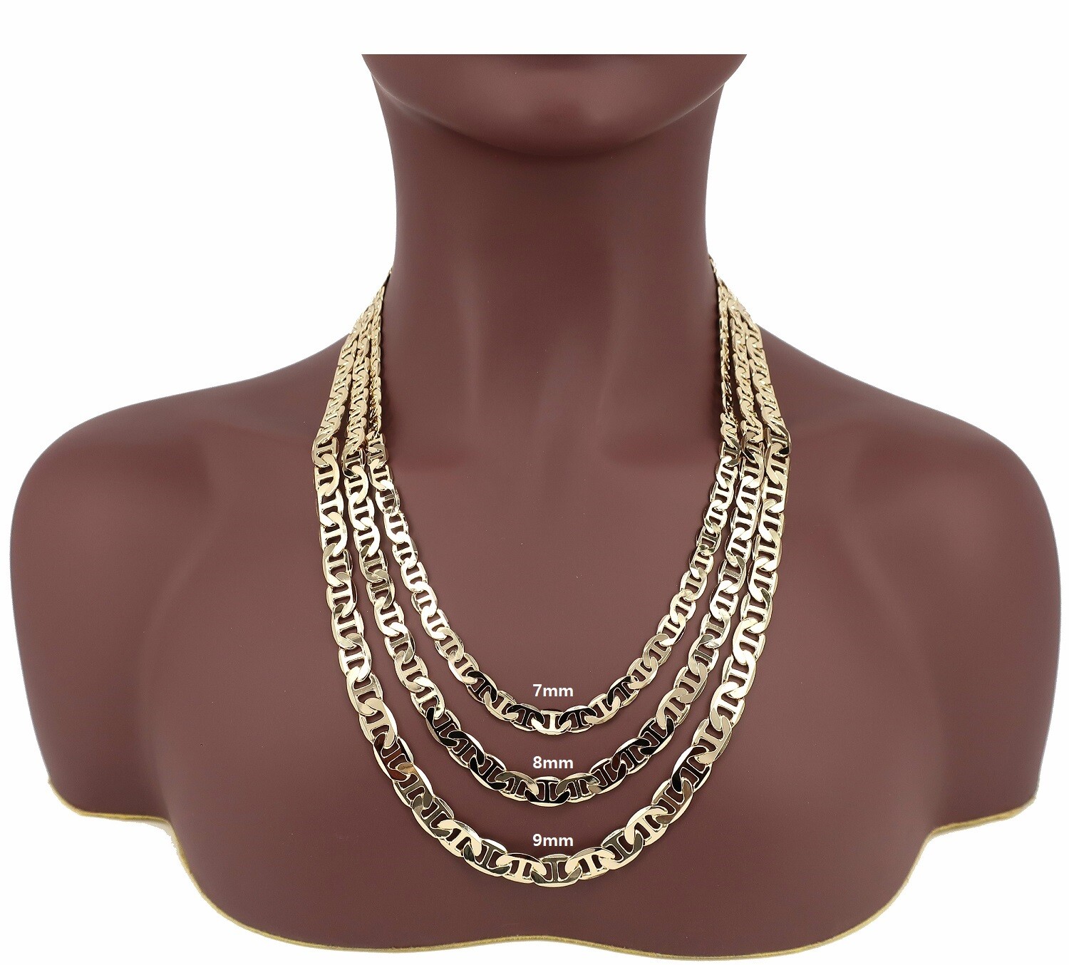 Yellow Mariner Anchor Chain 7mm 8mm 9mm Necklace Bracelet 14K Gold Plated