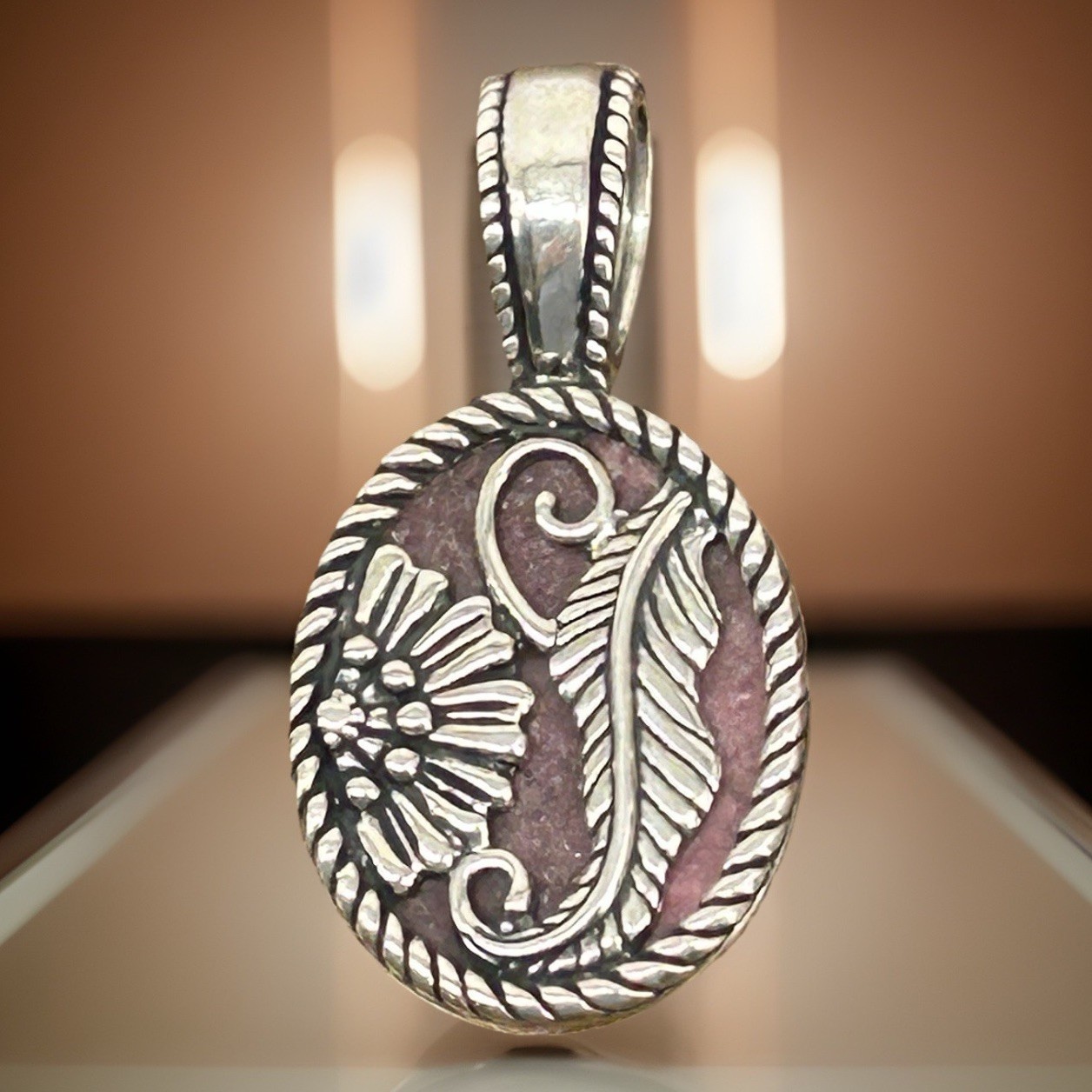 Carolyn Pollack Sterling Silver And Rhodonite Oval Pendant Double Sided Flower