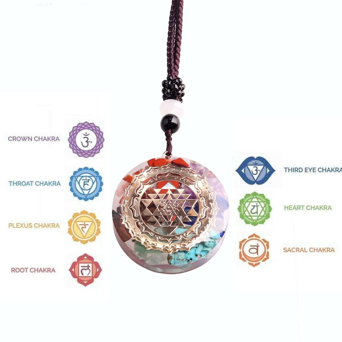 Natural Stone Orgonite Pendant 7 Chakra Healing Energy Reiki Resin Necklace
