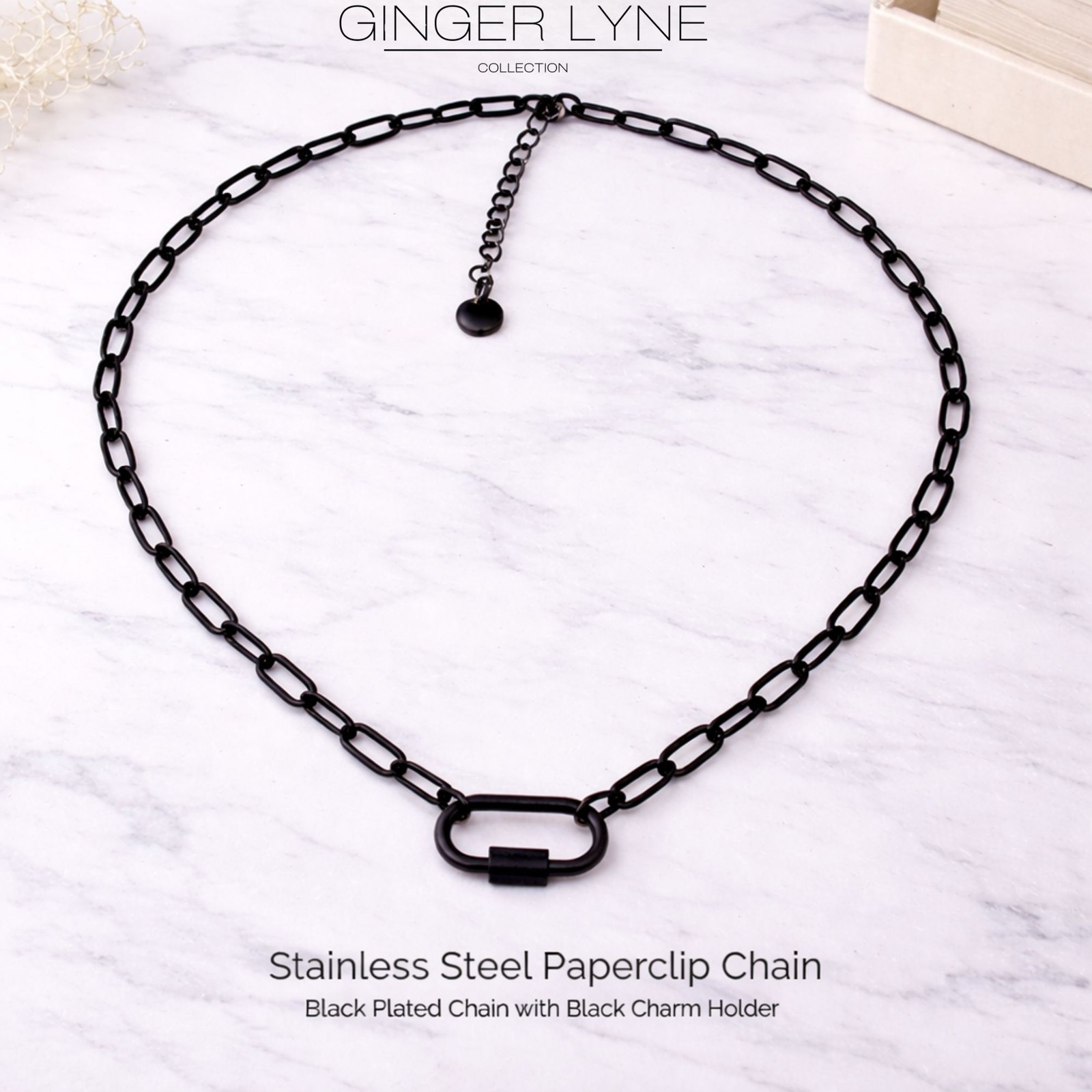 Carabiner Charm Holder Necklace for Women by Ginger Lyne 18KT Gold Plated Sta…
