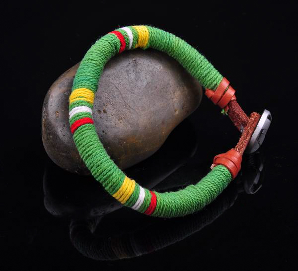 S471 2pcs Surfer Cotton Wrap Leather Men’s Leather Wristband Bracelet Cuff BL&G