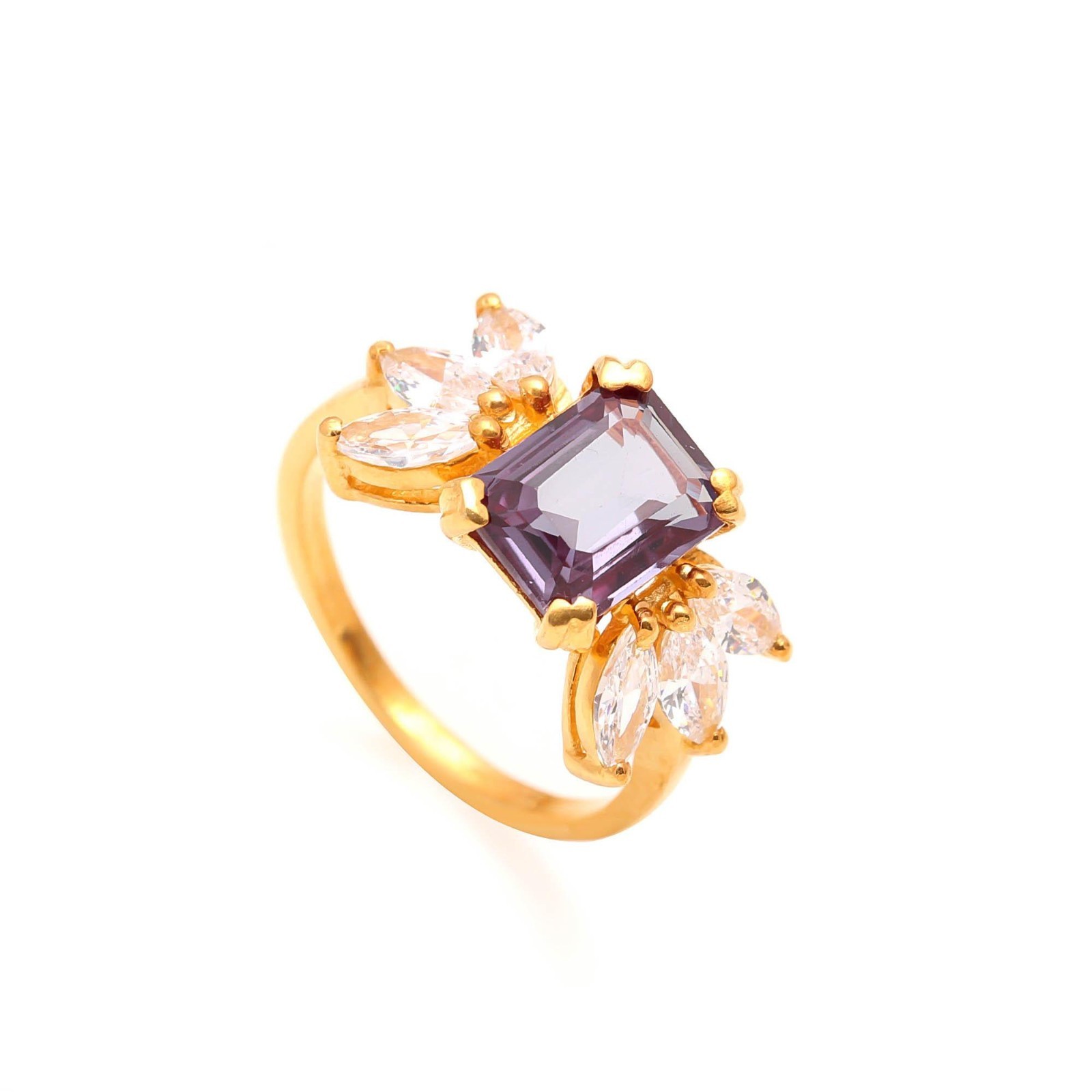 Color Changing Alexandrite Octagon Ring 925 Sterling Silver Gold Plated Jewelry