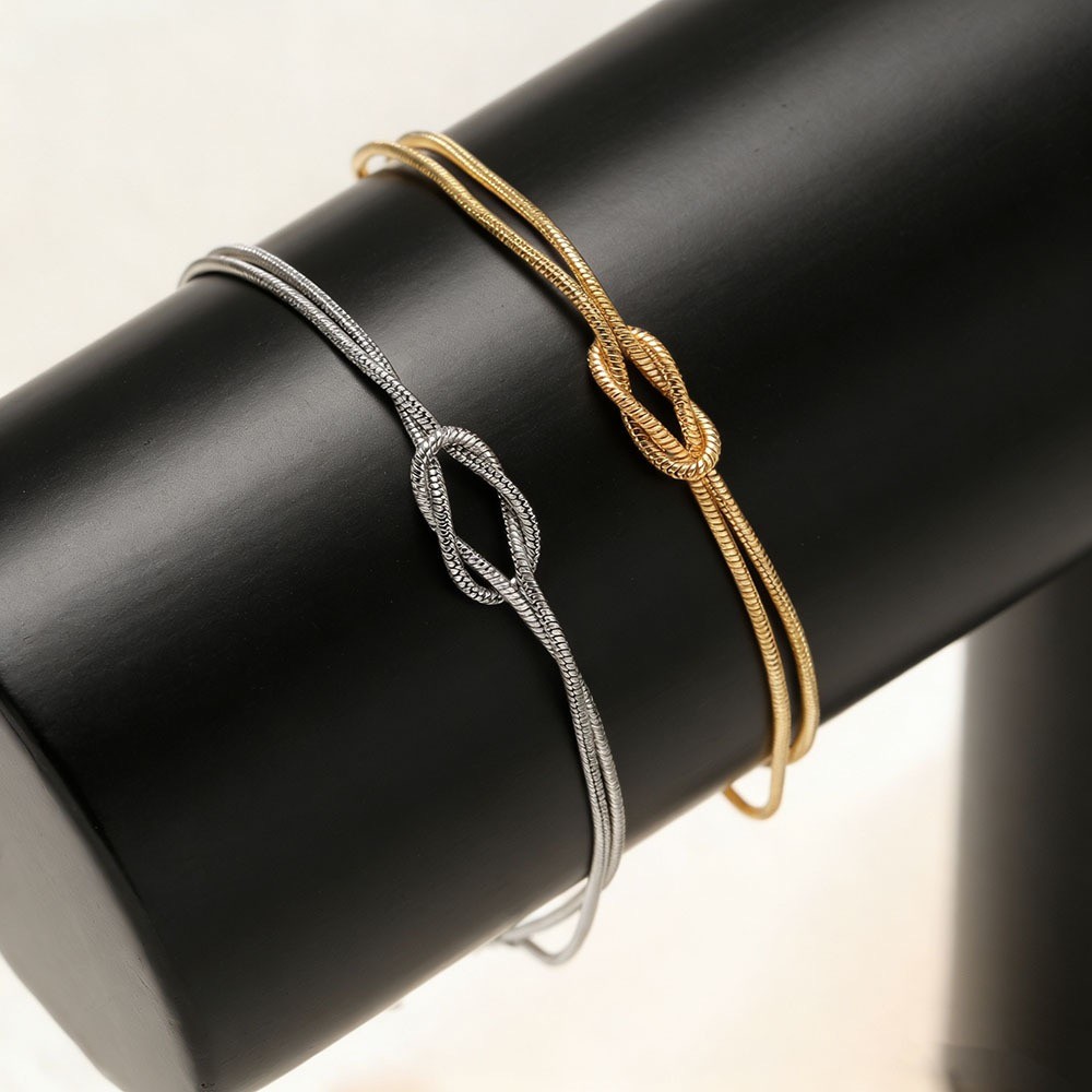 Stainless Steel Knot Double Snake Chain Adjustable Matching Bracelets Unisex