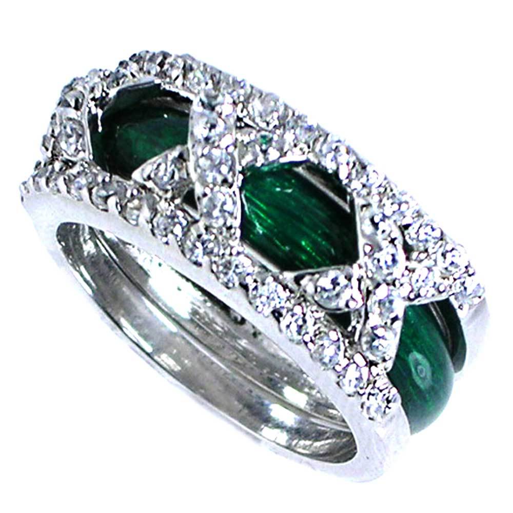 DESIGNER REPLICA_RING SET_3-X_CZ / GREEN ENAMEL_SZ-10__925 STERLING SILVER_NF