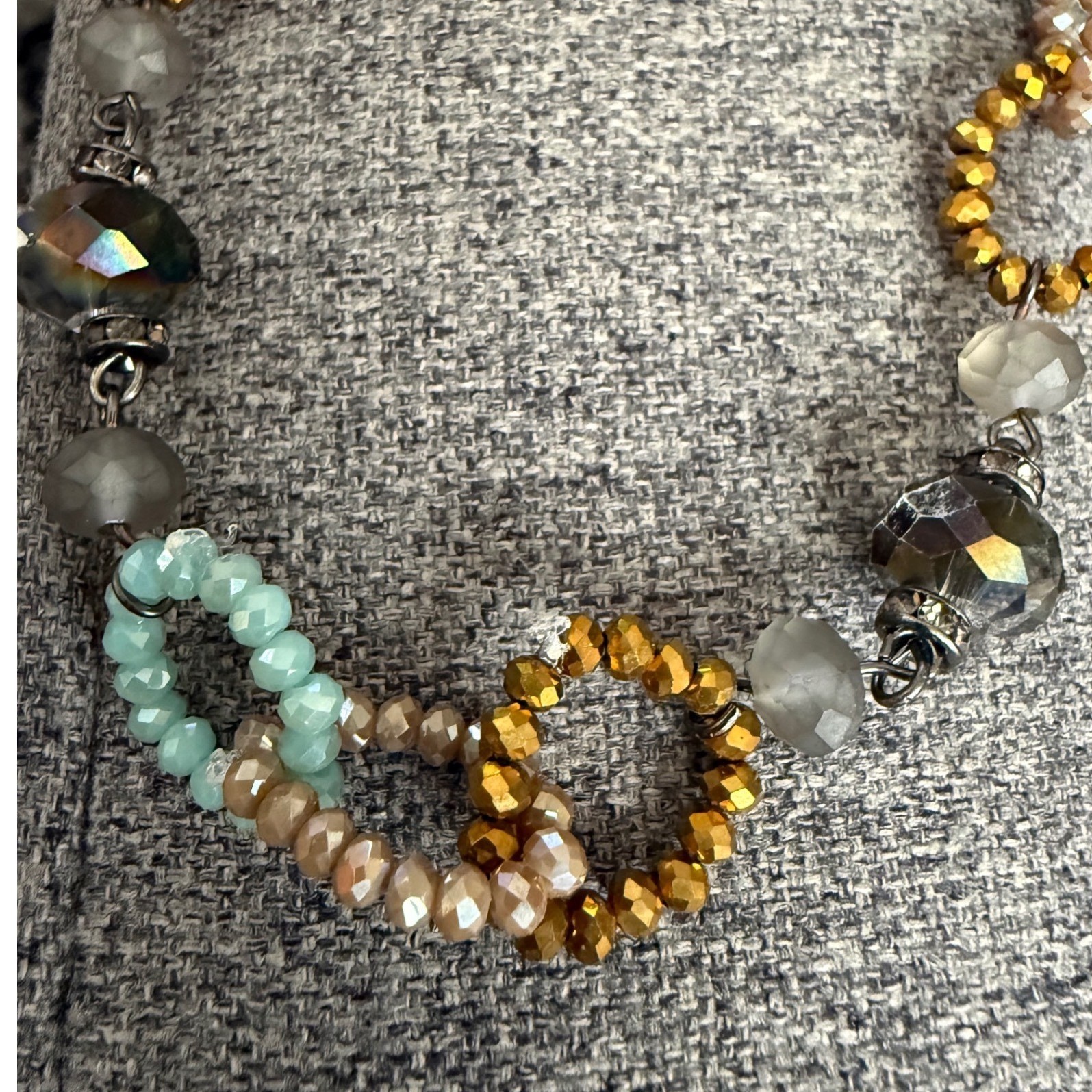 Vera Wang Simply Vera Beaded 36″ Long Necklace Gunmetal Turquoise Gold Tassel
